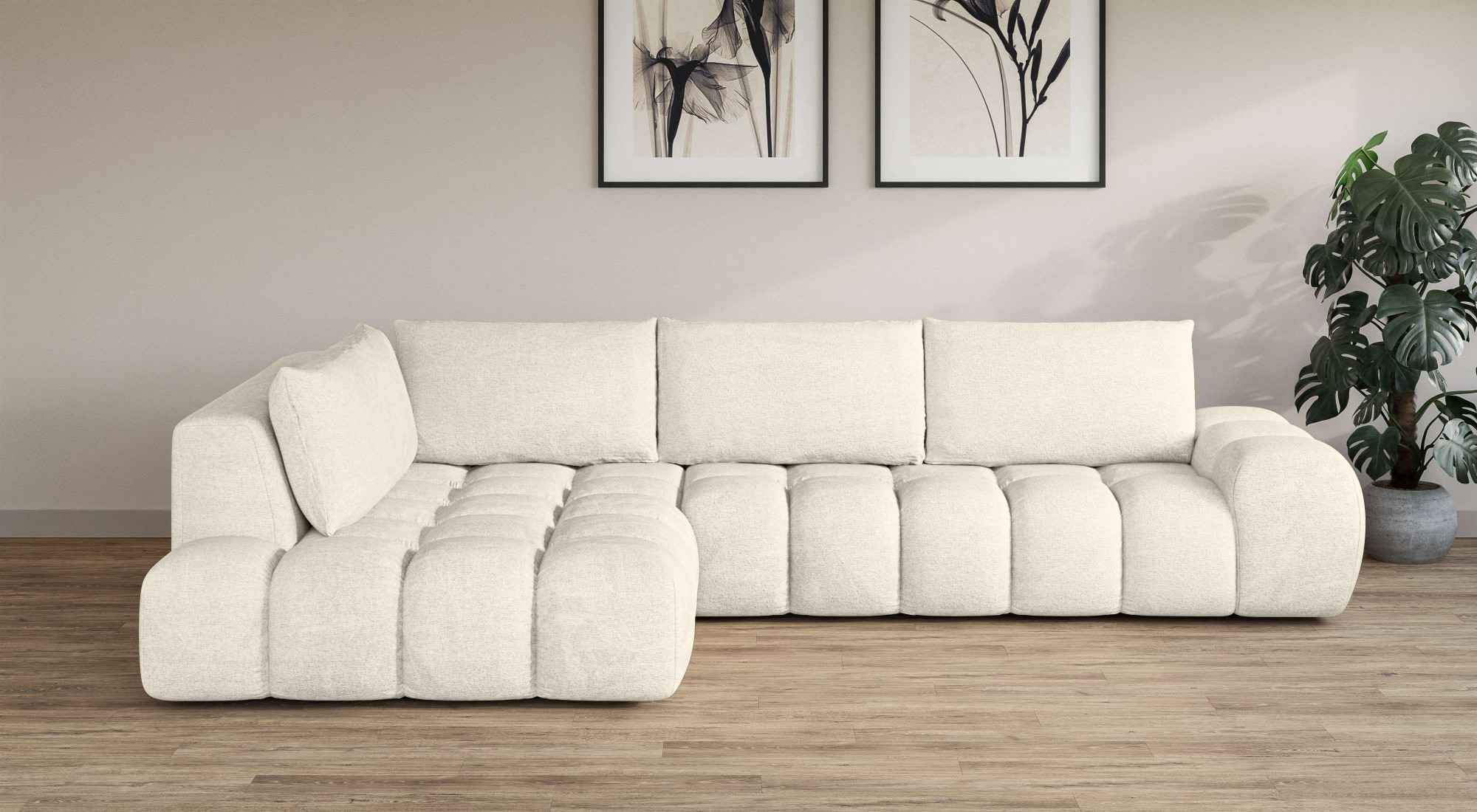 OTTO home Ecksofa "AZITA L-Form, XL 296 cm - Designsofa in Bubble-Optik" lose Rückenkissen, traumhafte Steppung