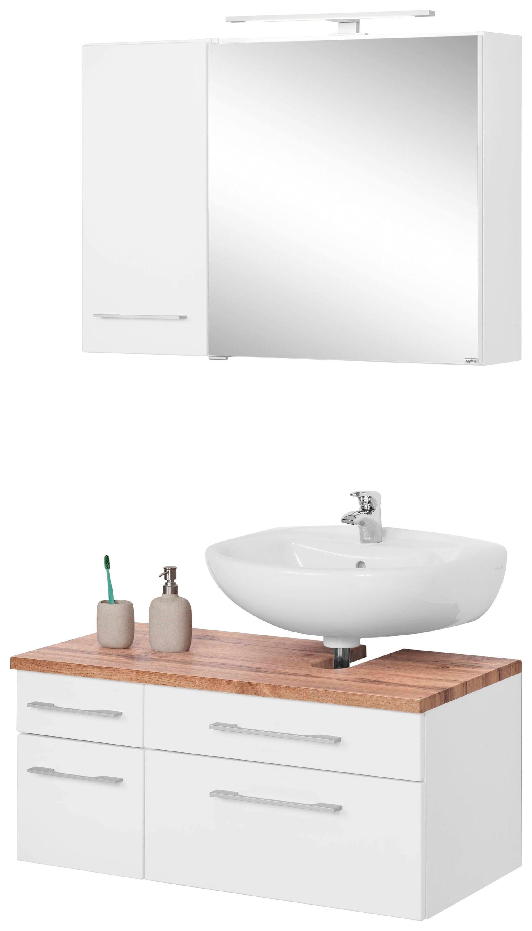 welltime Badmöbel-Set "Davos" 3 Stk. tlg. mit LED-Beleuchtung, Hängeschrank günstig online kaufen