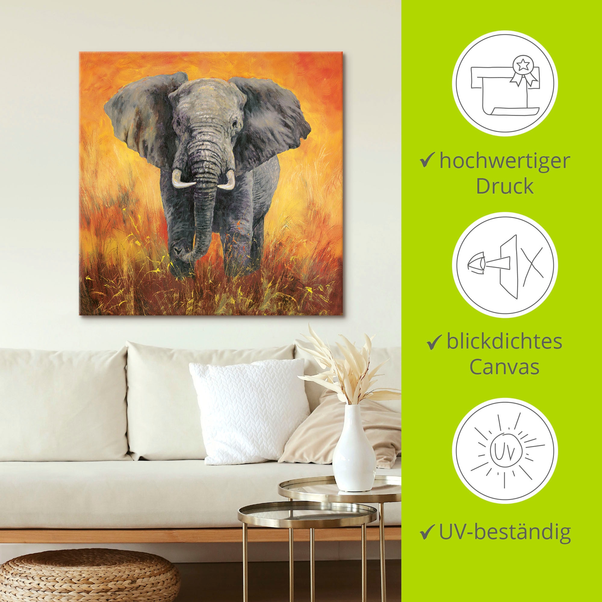 St.), Wandbild Größen BAUR Leinwandbild, oder Elefant«, (1 Wandaufkleber als Elefanten in | Poster Alubild, kaufen »Porträt Artland versch. Bilder,
