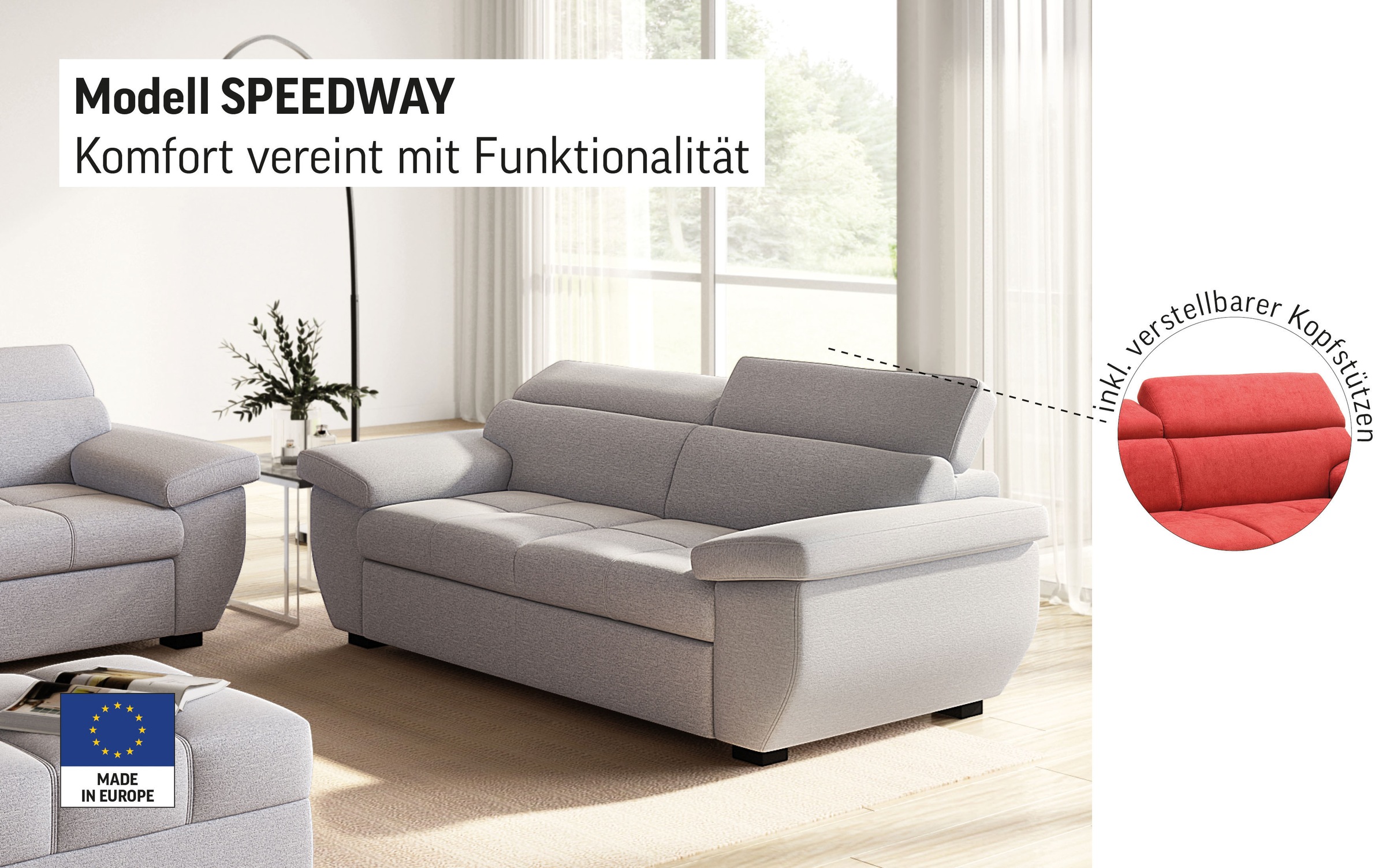 Thumbnail - COTTA 2-Sitzer "Speedway" Big-Sofa mit Kopfteilverstellung