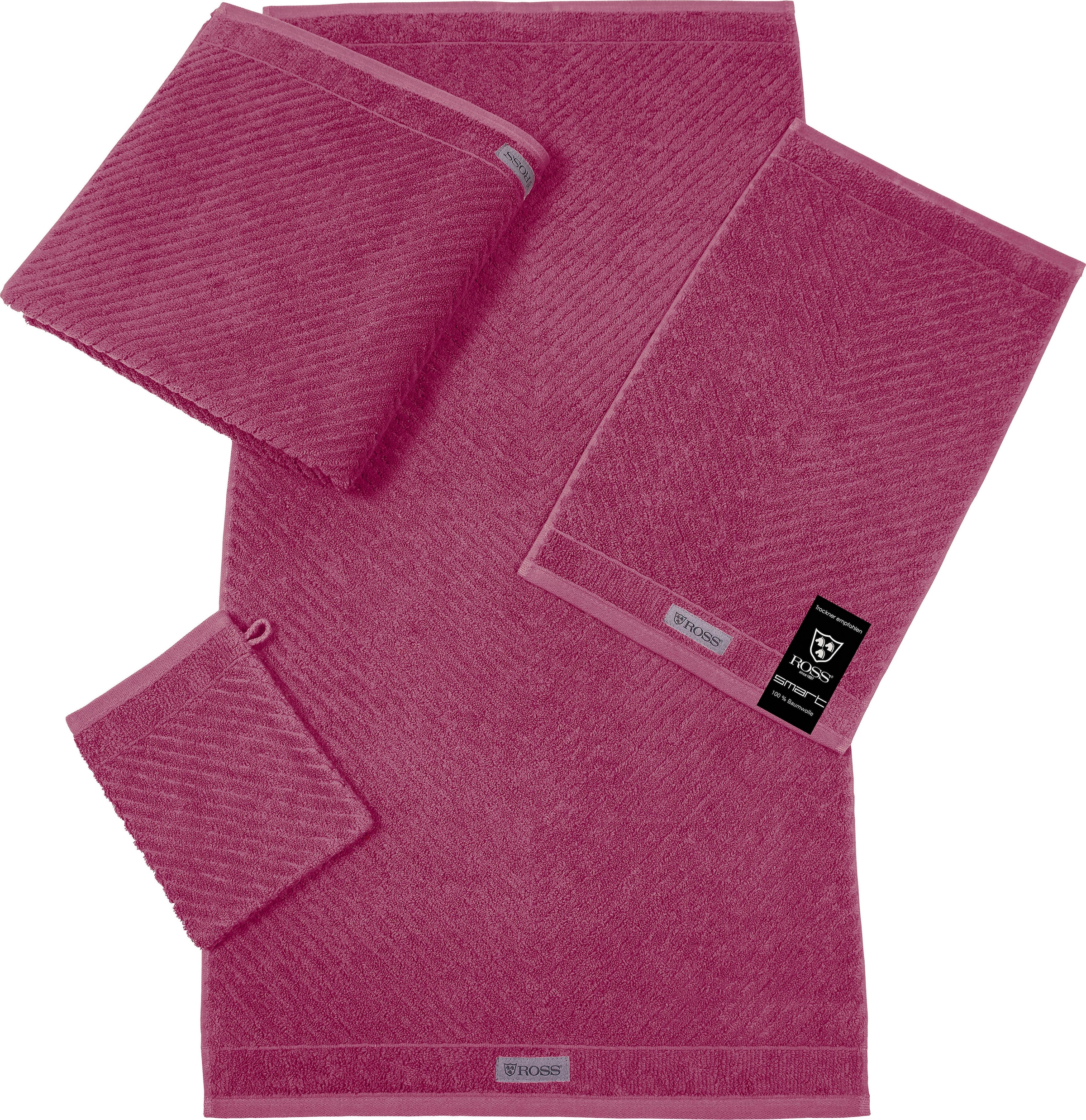 ROSS Waschhandschuh »Smart«, (6 St.), Uni-Rippe mit Velourslabel