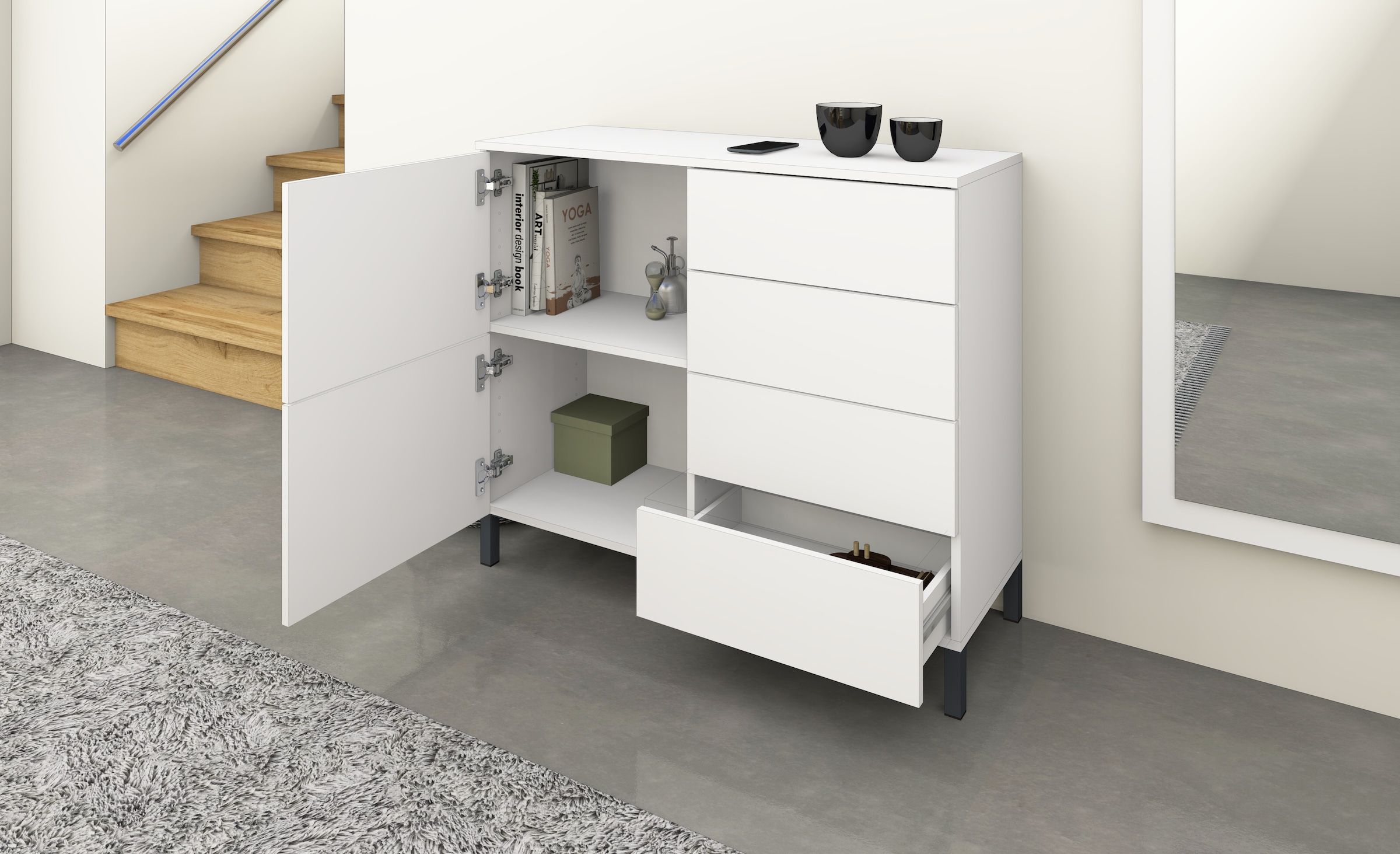 borchardt Möbel Kommode, Drucköffner (Push-To-Open), höhenverstellbare Einlegeböden