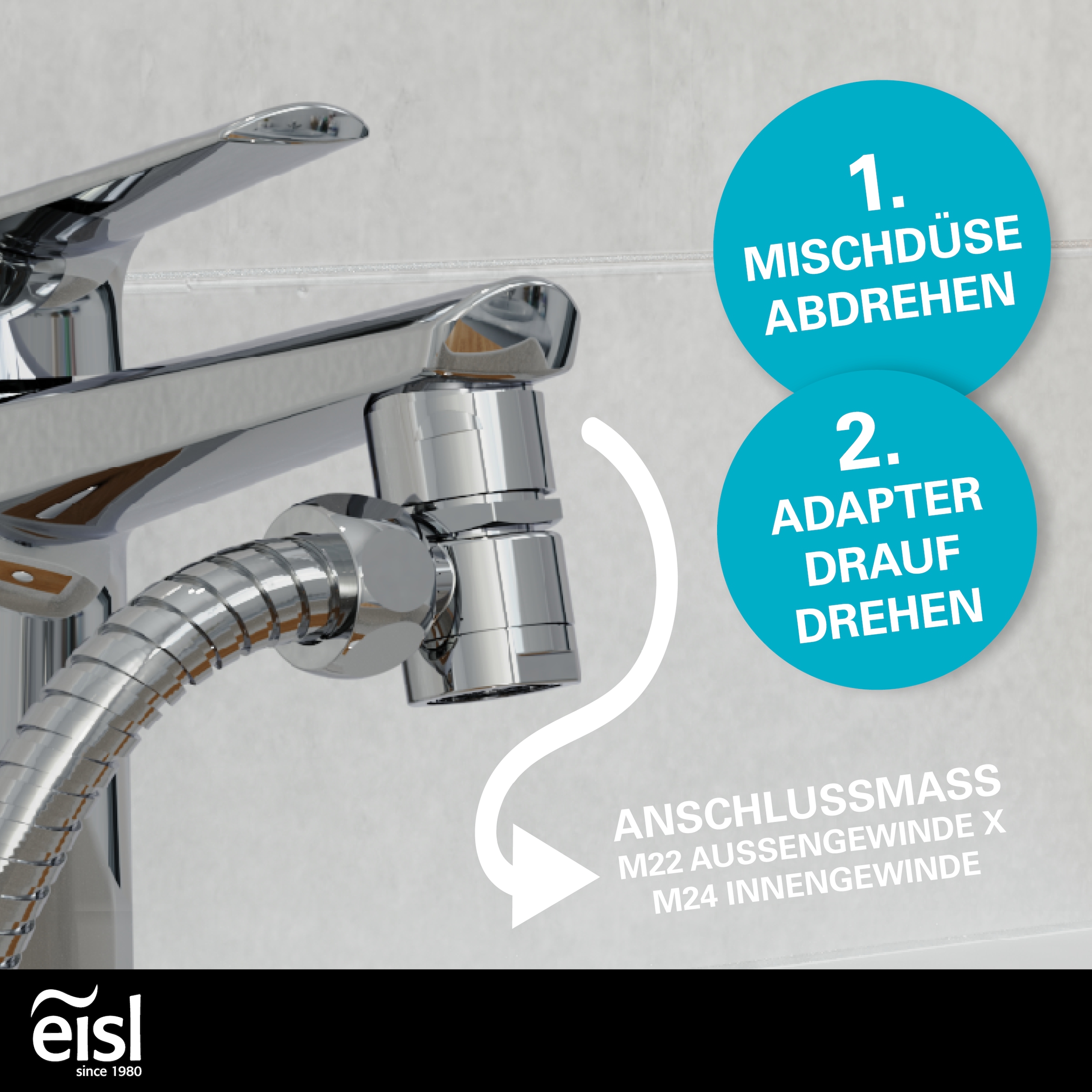 Eisl Brausegarnitur, Kunststoff-Brauseschlauch mit Handbrausehalter