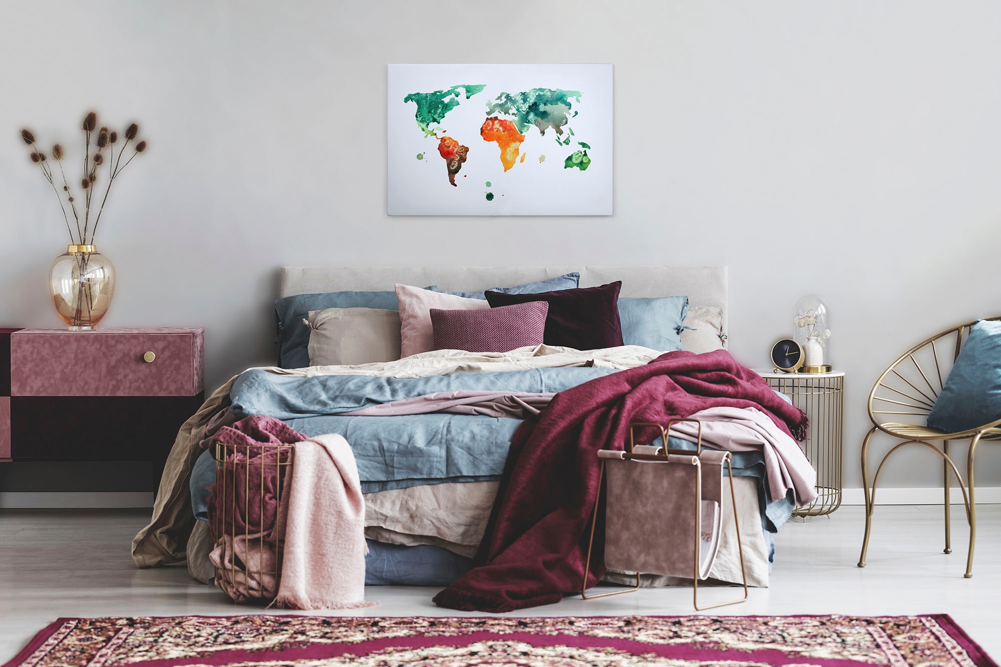 A.S. Création Leinwandbild »Colourful World 3«, Kunst-Weltkarte-Kinder, (1 St.), Atlas Weltkarte Bunt Aquarell Keilrahmen Leinwand-Bild Wohnzimmer Wand