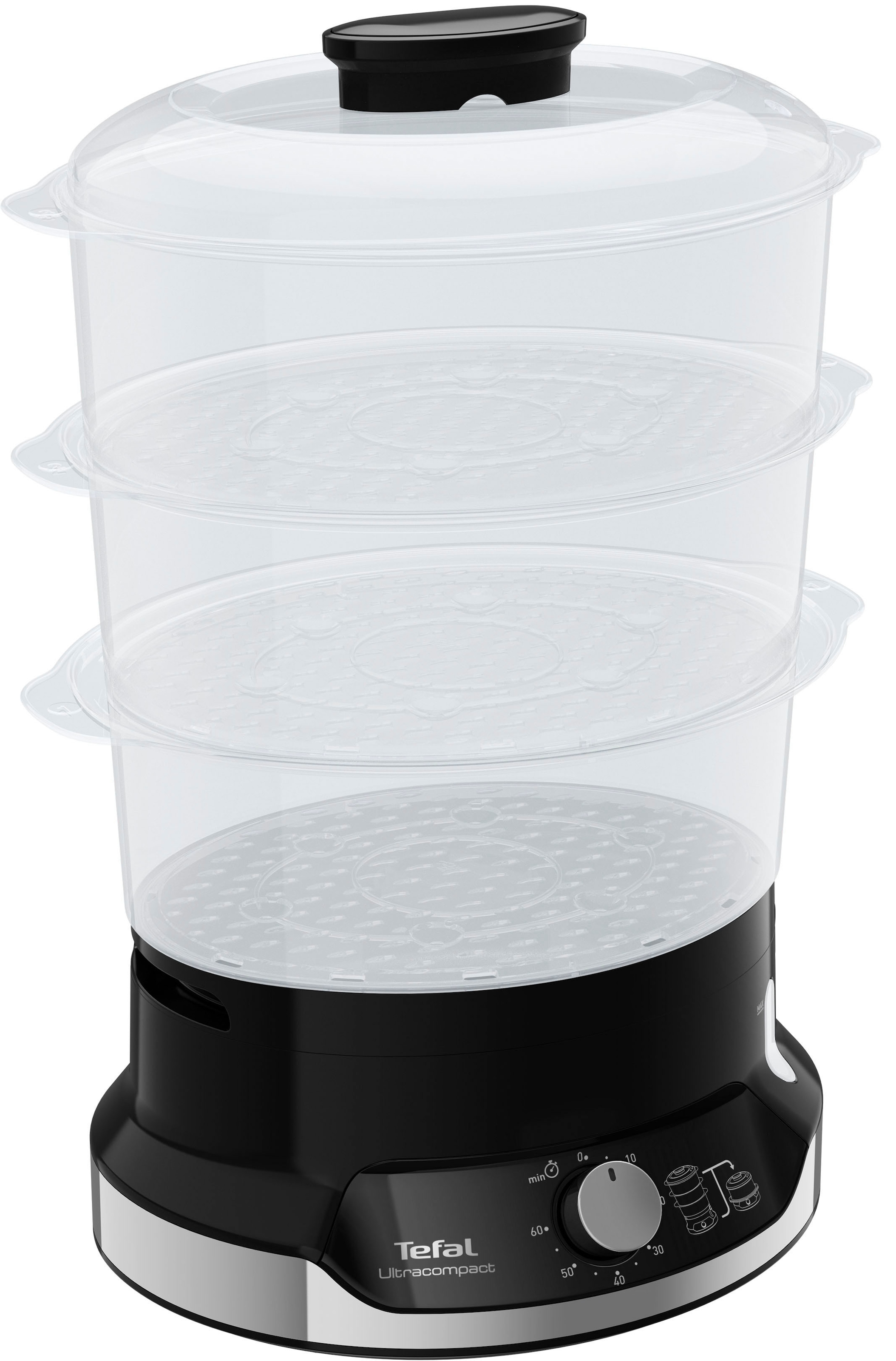 Tefal Dampfgarer »Ultracompact« 800 W 3 Aufsätze, 60-Minuten-Timer, 9-L-Kapazität, Reis-Einsatz, VC2048