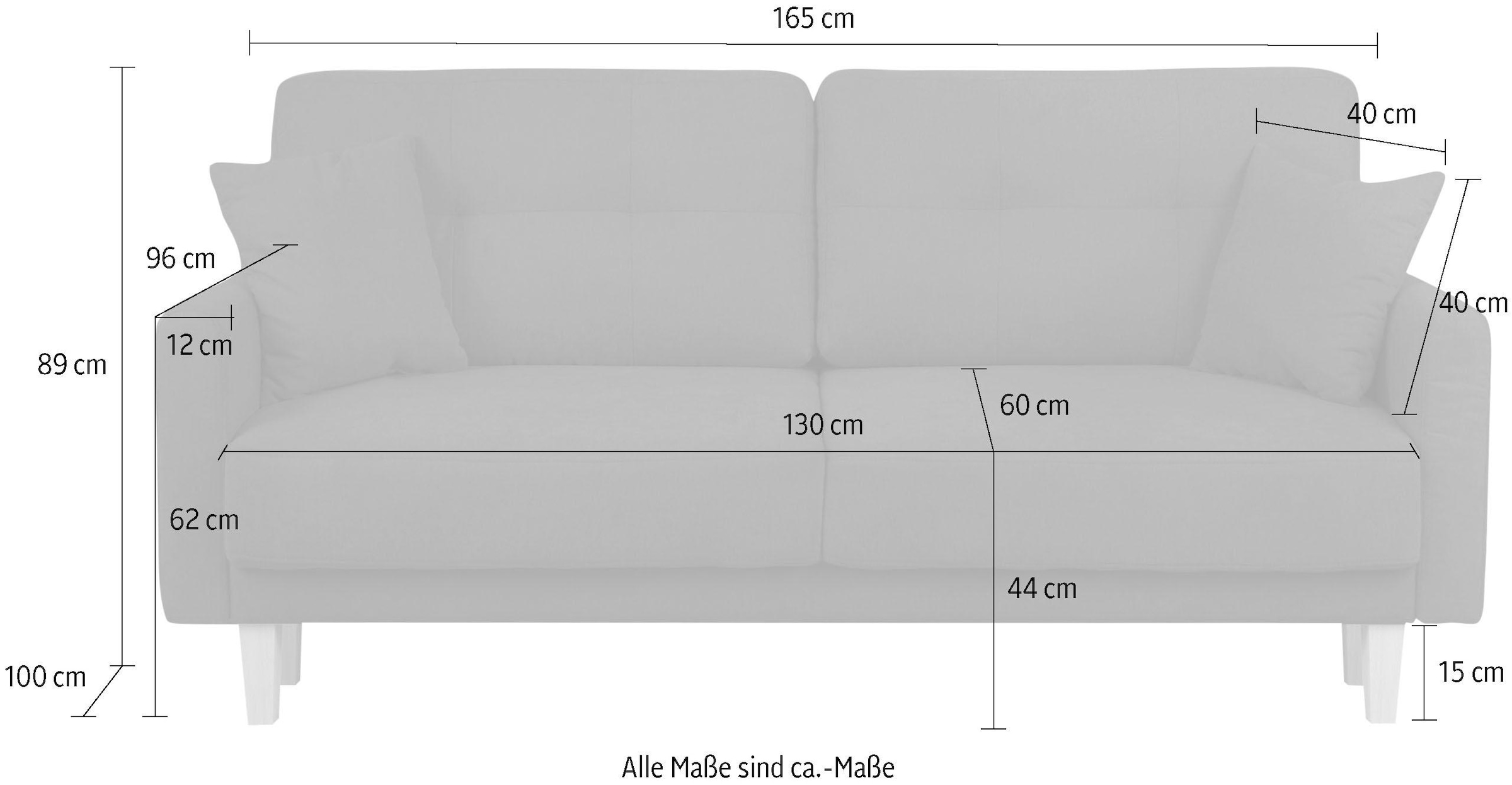 Home affaire 2-Sitzer »TRIPLO mit Wellenunterfederung, Maße B/T/H: 165/100/89 cm«, Sofa mit Steppung im Rückenbereich, incl. Rückenkissen und Zierkissen