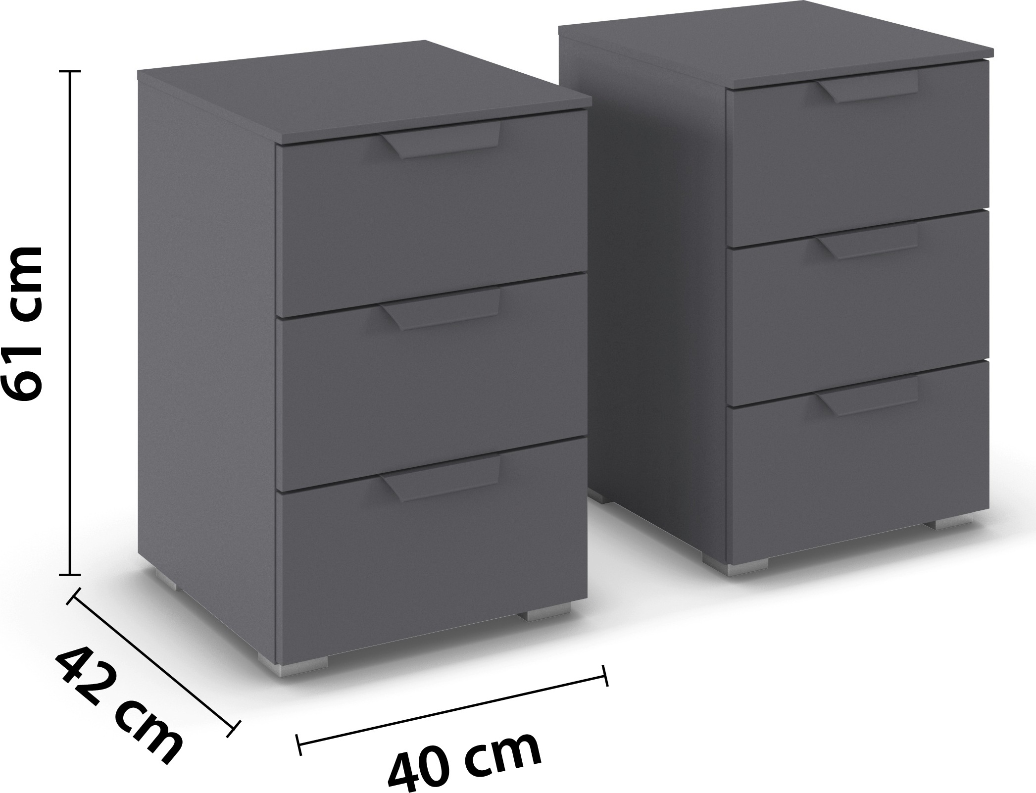 rauch Nachtkommode »Nachttisch Nachtkonsole COSTA Set mit farblich passenden Metallgriffen« in 2 Griff-Farben, Breite je 40 cm, 2 Stk. tlg. je drei geräumige Schubladen MADE IN GERMANY