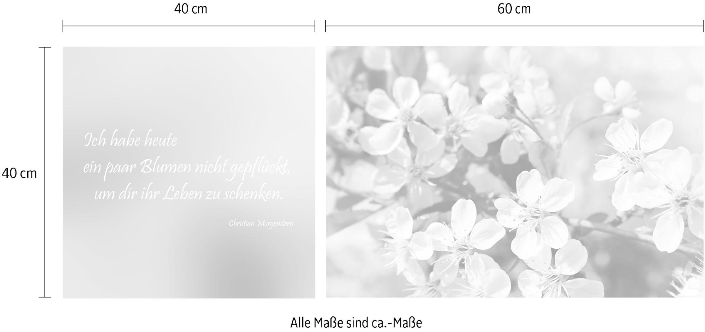 queence Leinwandbild »Leben geschenkt«, Blumen-Blumenbilder-Kunst-Modern-Spa-Spa Bilder-Sprüche-Sprüche & Texte-Schriftzug-Schriftzüge, (Set), Premium-Leinwandstoff, Handarbeit aus Deutschland, Zitat, 2er Set