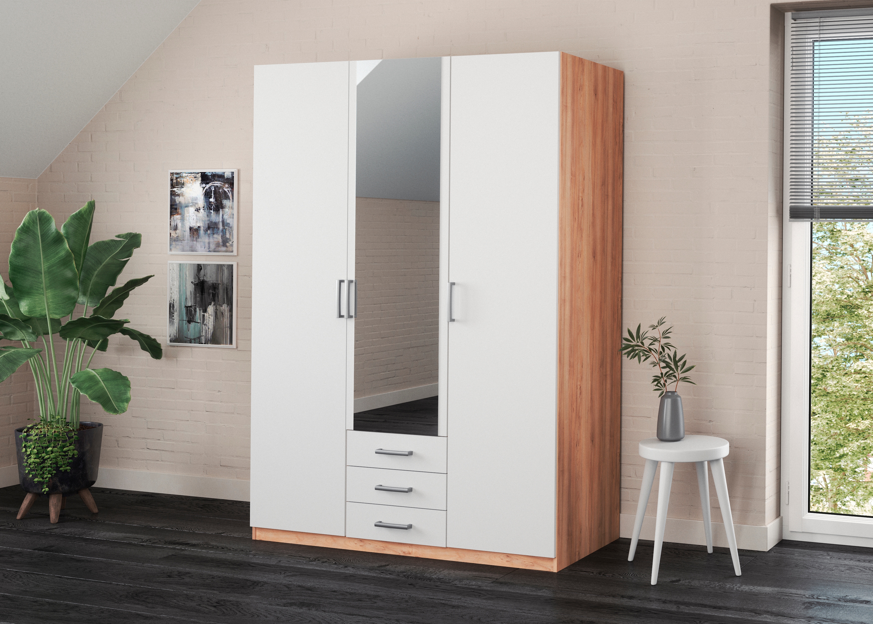 priess Kleiderschrank "Amsterdam, viel Stauraum durch viele Schubkästen, Spiegeltüren" Optional mit LED-Beleuchtung, Made in Germany
