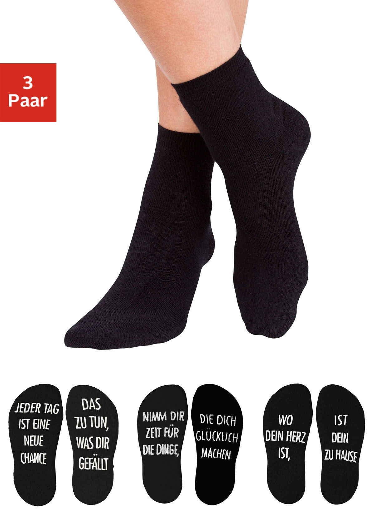 Arizona Kuschelsocken "Damensocken Sprüchesocken" Packung, 3 Stk. tlg. mit Antirutsch in Form eines Spruches