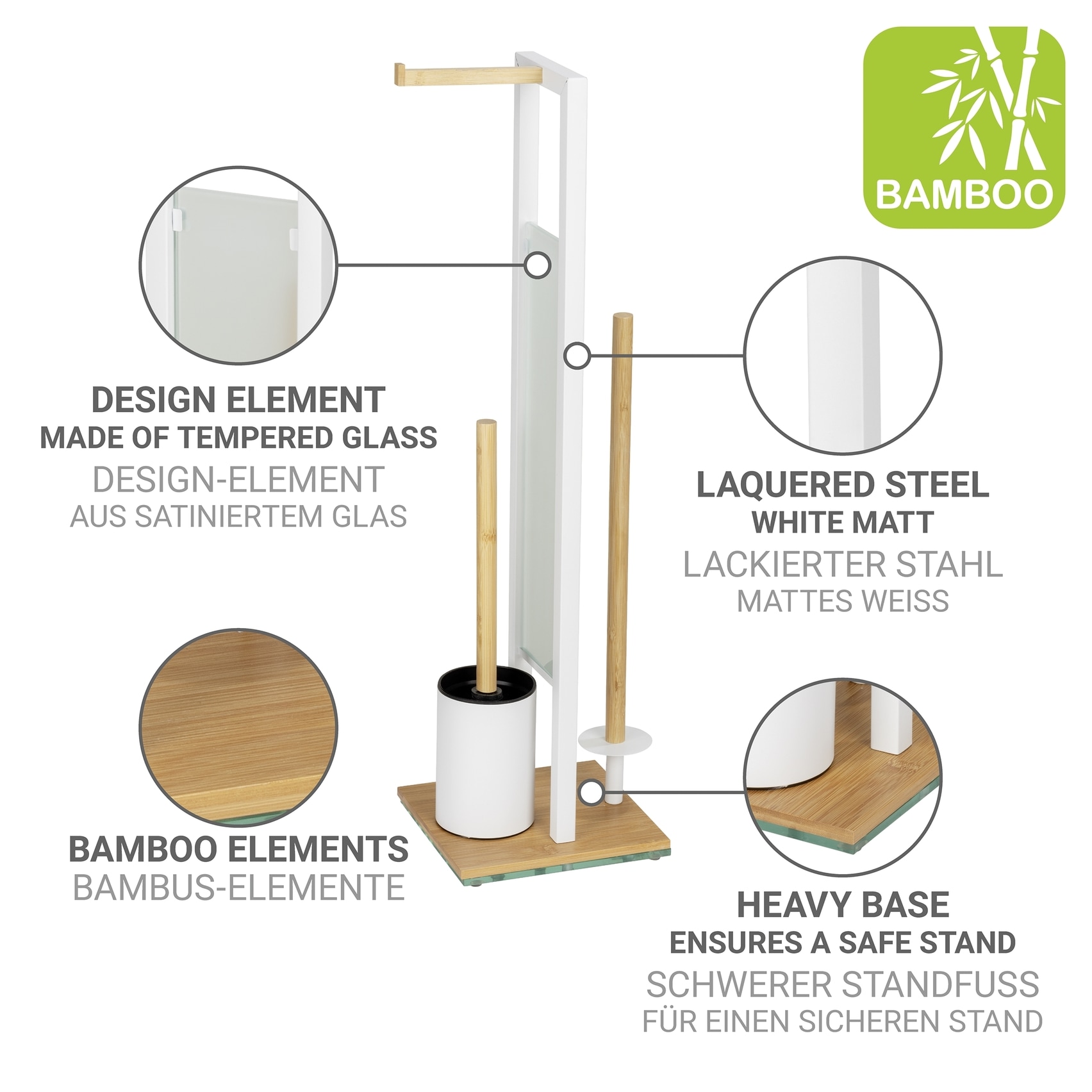 WENKO WC-Garnitur »Rivalta« aus Bambus | Sicherheitsglas | Stahl