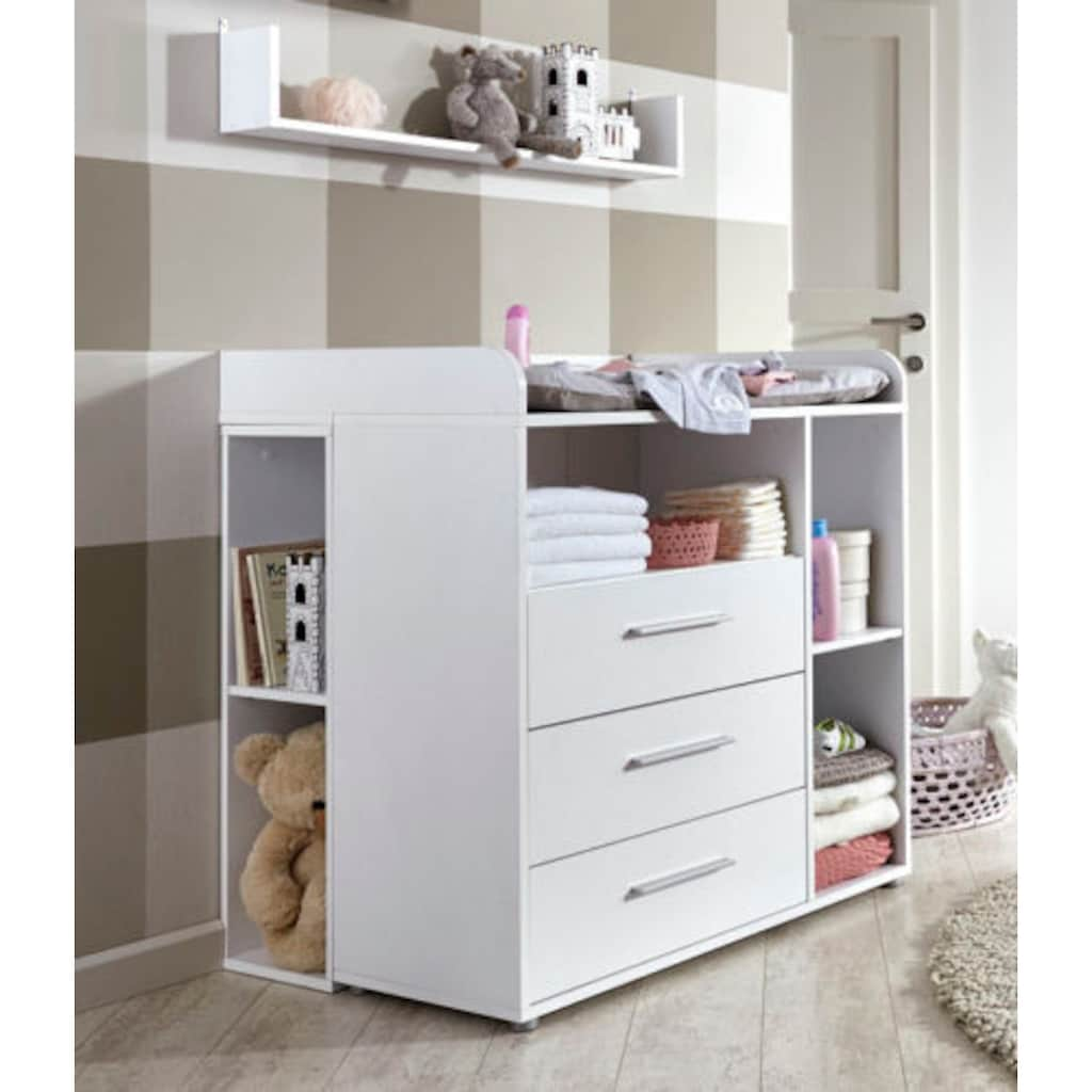 BMG Möbel Babyzimmer-Komplettset »Luis«, (Set, 7 St., Bett + Wickelkommode + 2-trg. Schrank + Standregal + Unterstellregal)