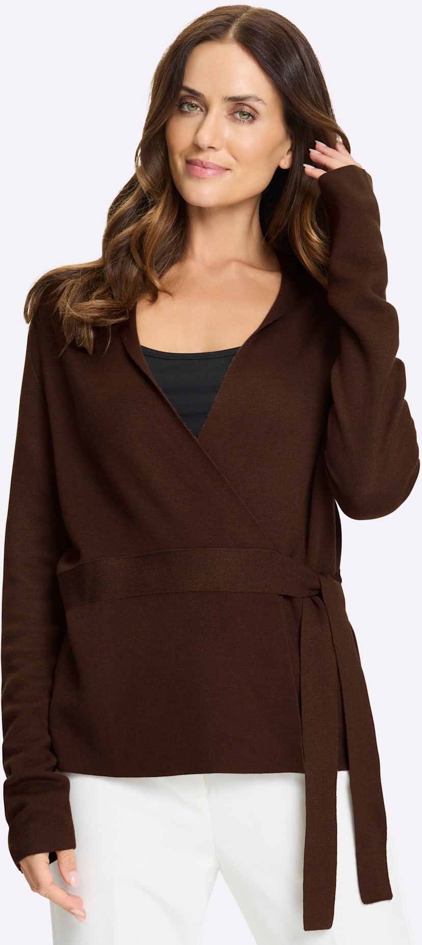 Strickjacke HEINE, Damen, Gr. 44, schoko, 70% Viskose, 30% Polyamid, unifarben, Strickjacken Strickjacke
