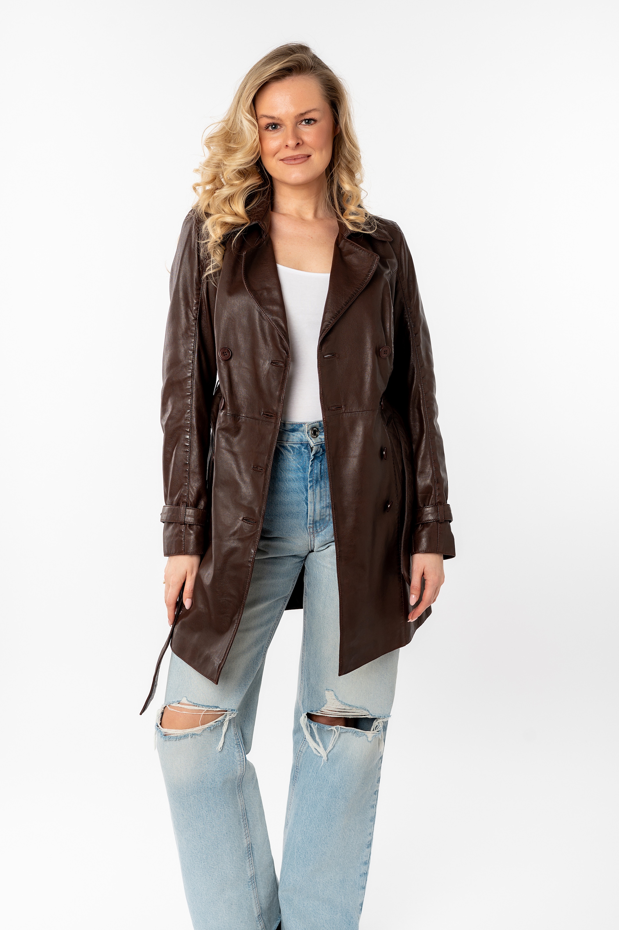 Mauritius Ledermantel »GWTaresa«, (2 tlg., mit Bindegürtel), Leder-Trenchcoat mit Bindegürtel