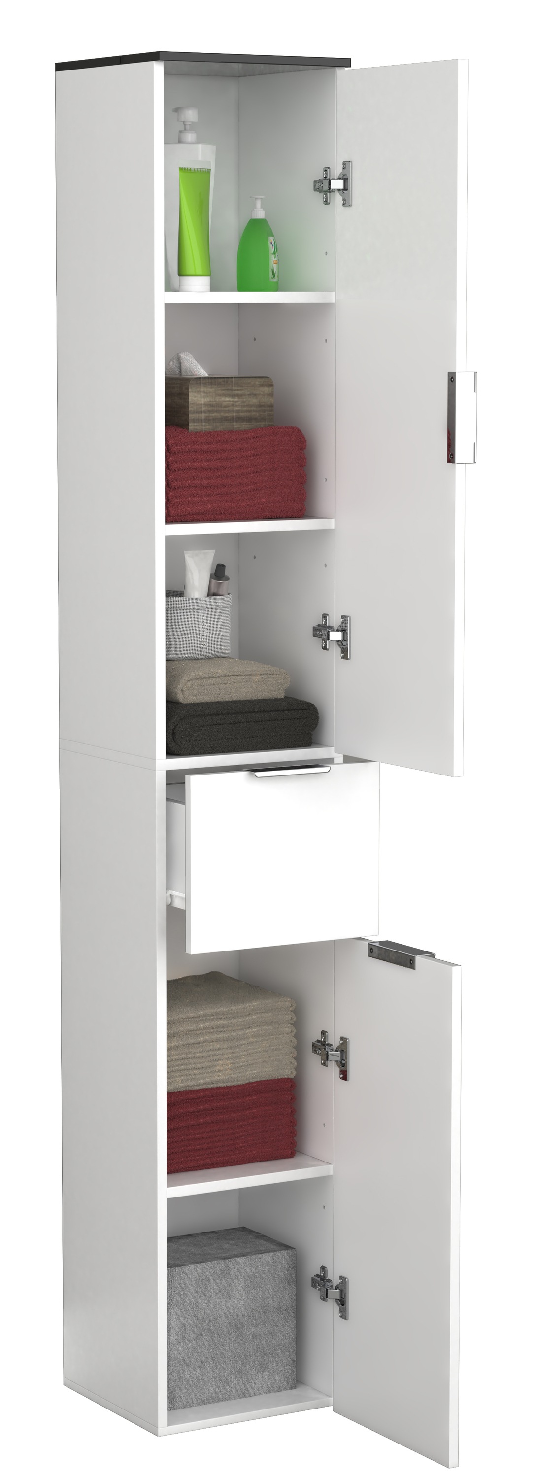 Hochschrank VCM, B:30cm T:30cmweiß, schwarz, Obermaterial: 100% Holz Wood., Badezimmer, Schränke, "Holz Badmöbel Badschrank Hochschrank Donali"