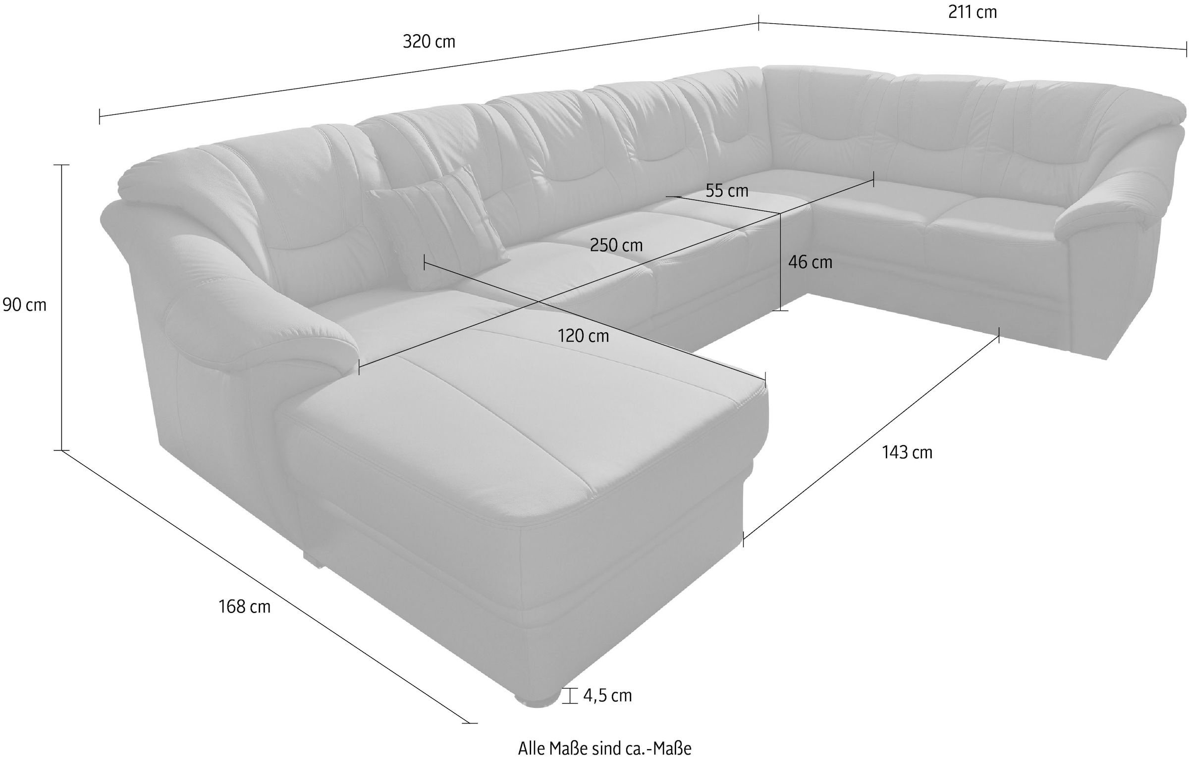 sit&more Wohnlandschaft »Savona U-Form«, wahlweise mit Bettfunktion, inklusive Federkern, frei im Raum stellbar