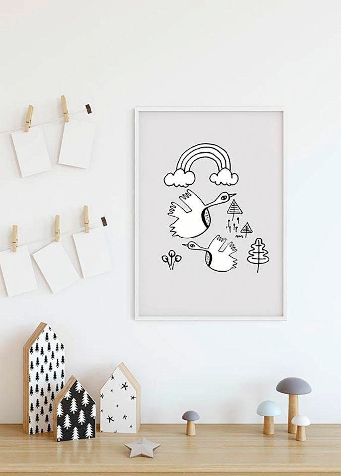 Bild KOMAR "Scribble Birdy", grau (farbe bild(er): grau), B:30cm H:40cm, Holz, Papier, Bilder, Bild, Wandbild zur Dekoration - ohne Rahmen
