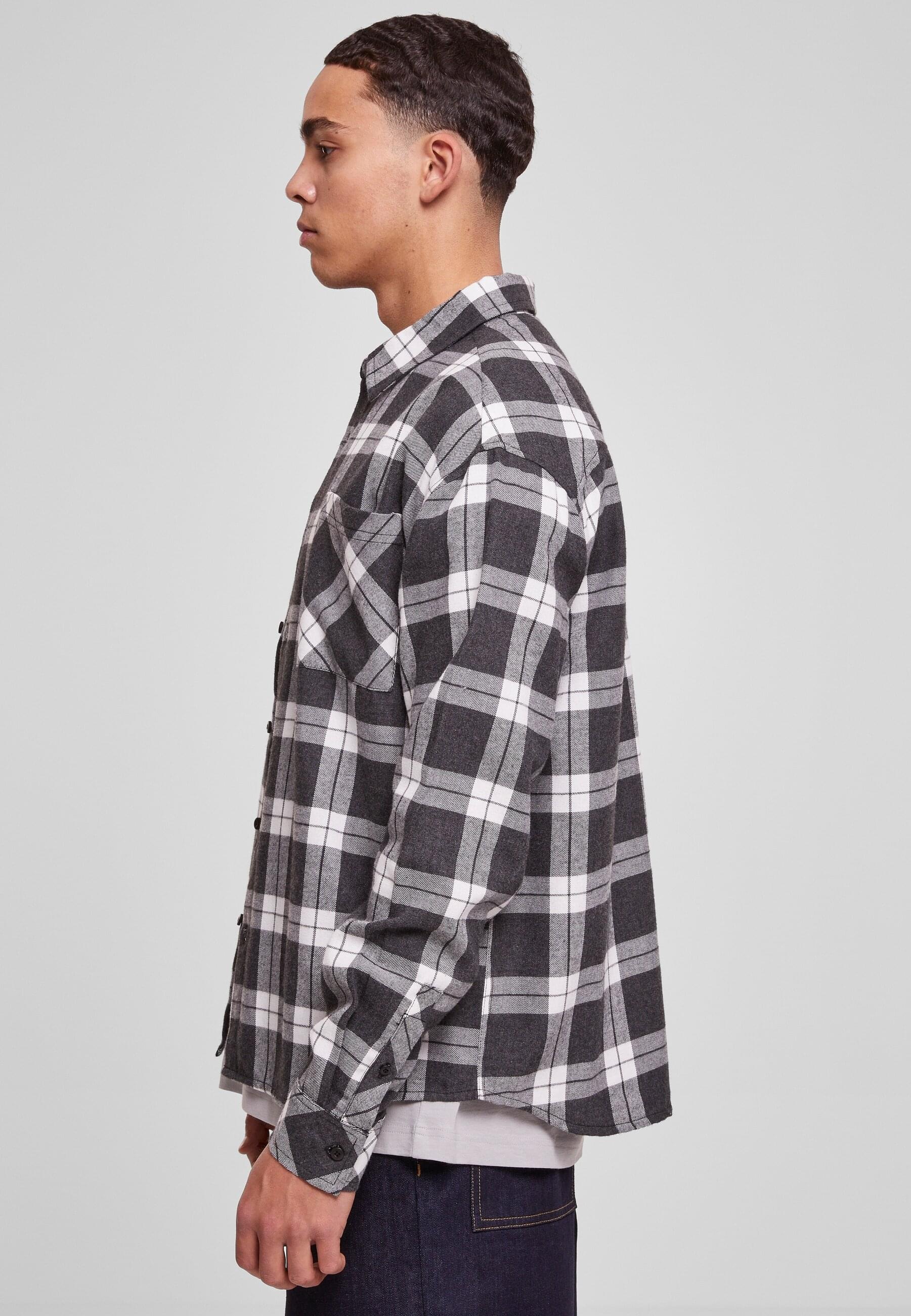 URBAN CLASSICS Langarmshirt »Herren Boxy Dark Checked Shirt«, (1 tlg.)