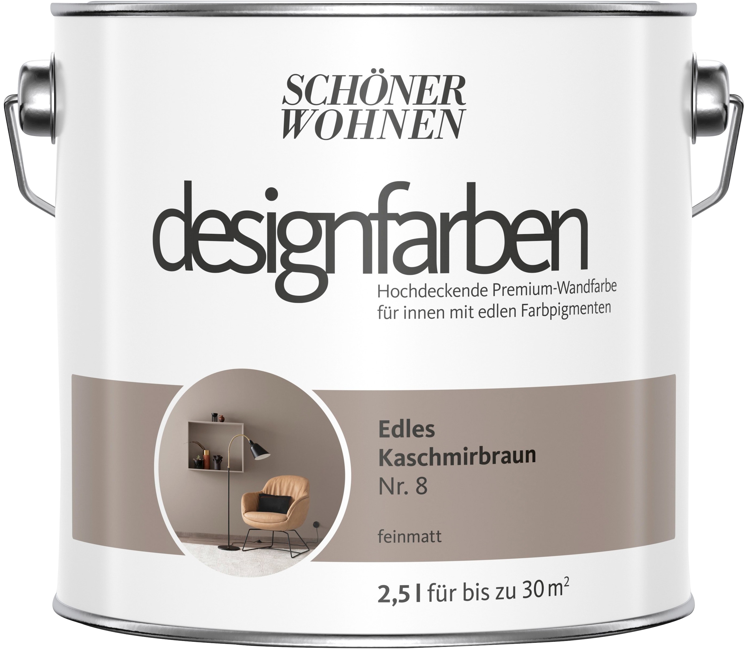 SCHÖNER WOHNEN FARBE Wand- und Deckenfarbe »designfarben«, 2,5 Liter, Edles Kaschmirbraun Nr. 8, hochdeckende Premium-Wandfarbe