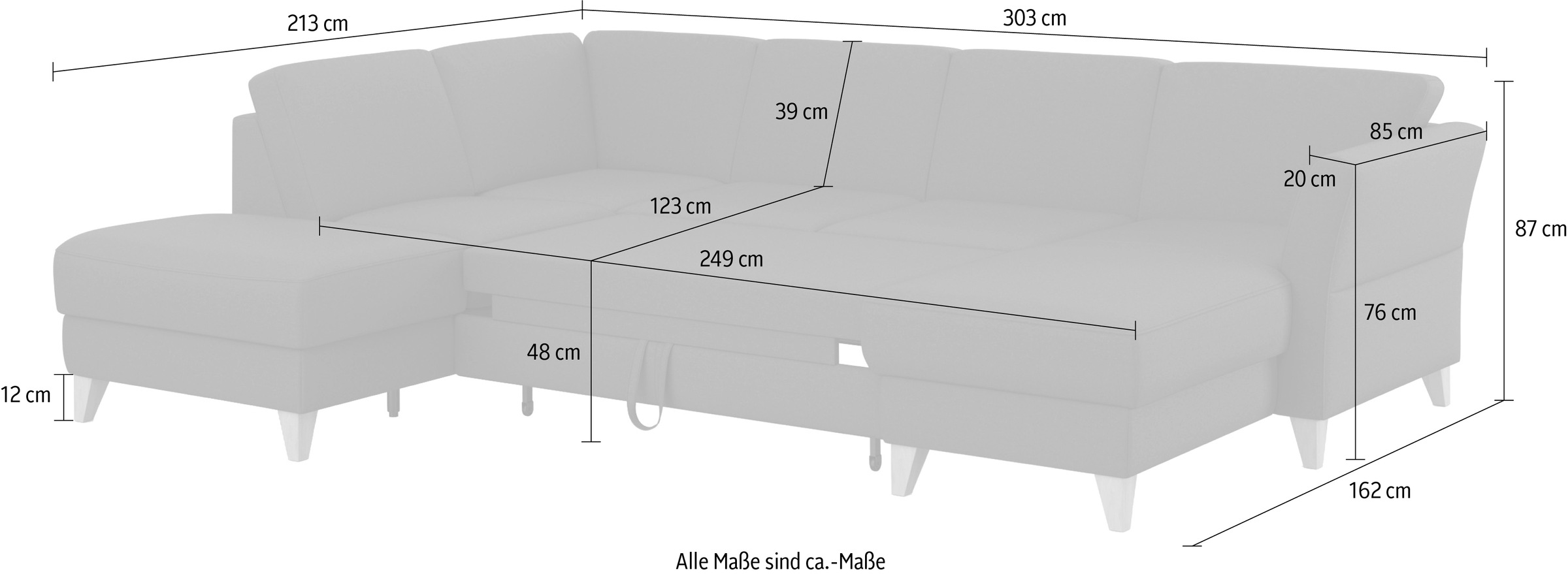 sit&more Wohnlandschaft »Visby U-Form«, wahlweise mit Bettfunktion und Stauraum, frei im Raum stellbar