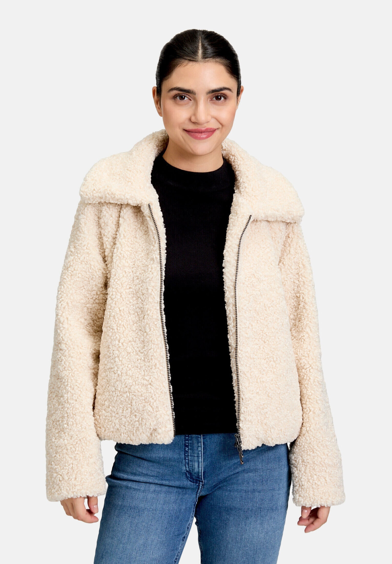 Amber & June Plüschjacke »Damen mit abnehmbarem Westenteil« mit Kapuze