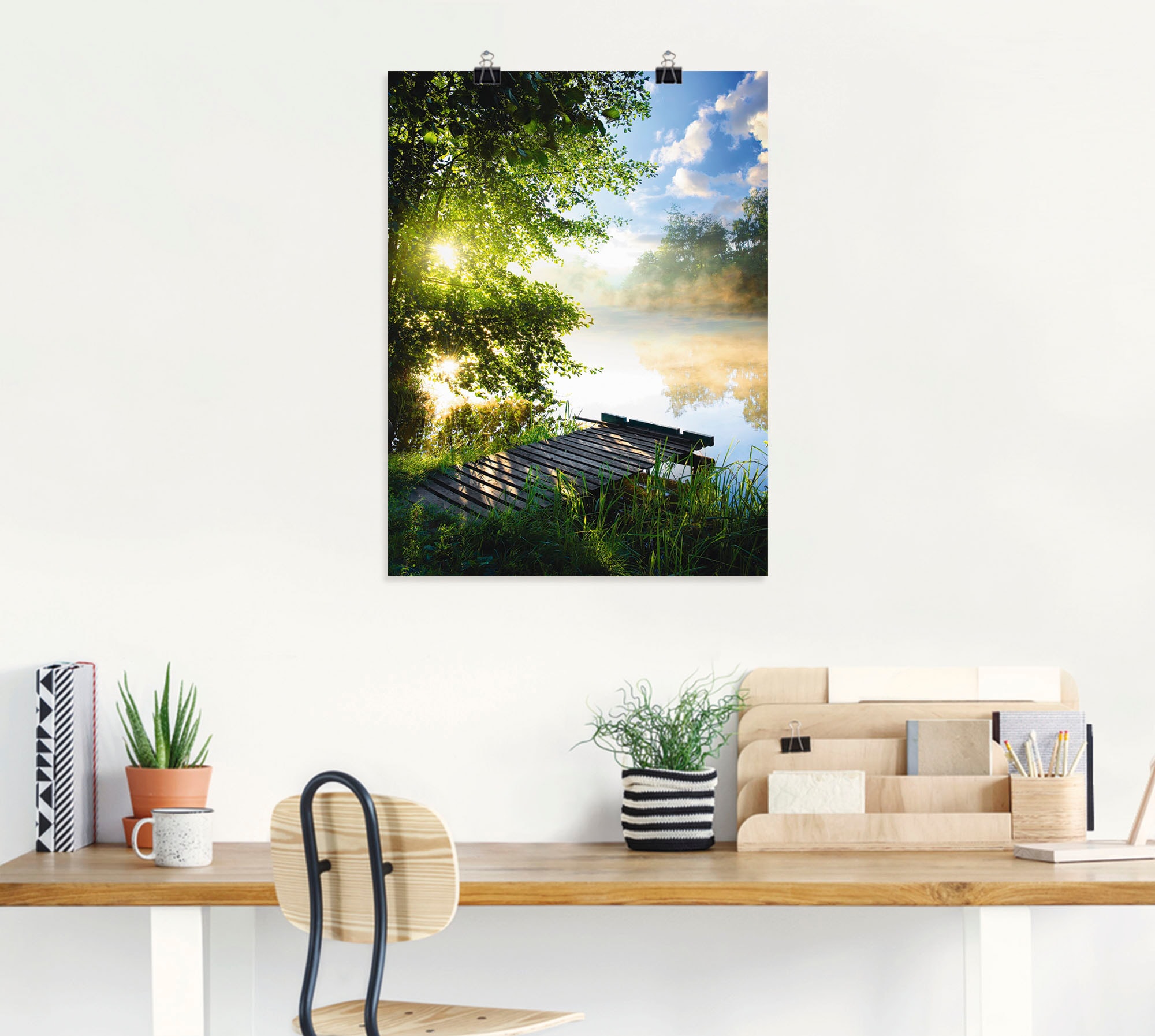 Artland Wandbild »Angelsteg am Morgen«, Gewässer, (1 St.), als Alubild, Outdoorbild, Leinwandbild, Poster, Wandaufkleber