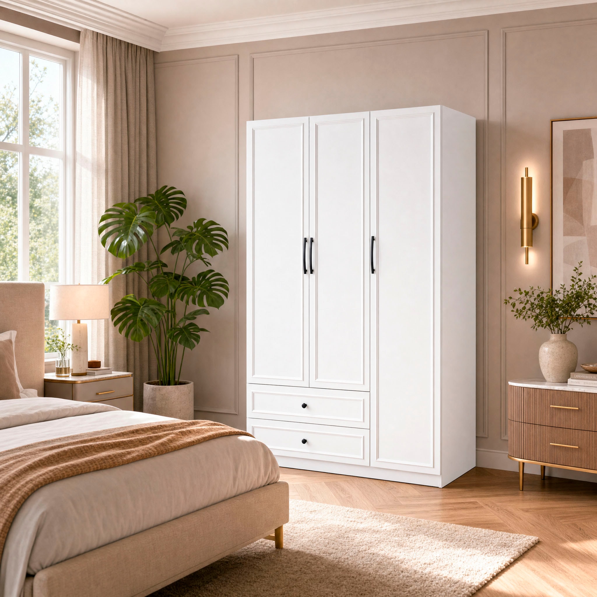 OTTO home Kleiderschrank »Arrian 120 cm Weiß | 3-türiger Drehtürenschrank im Landhausstil« Zeitloses Landhausdesign trifft auf durchdachte Stauraumlösungen