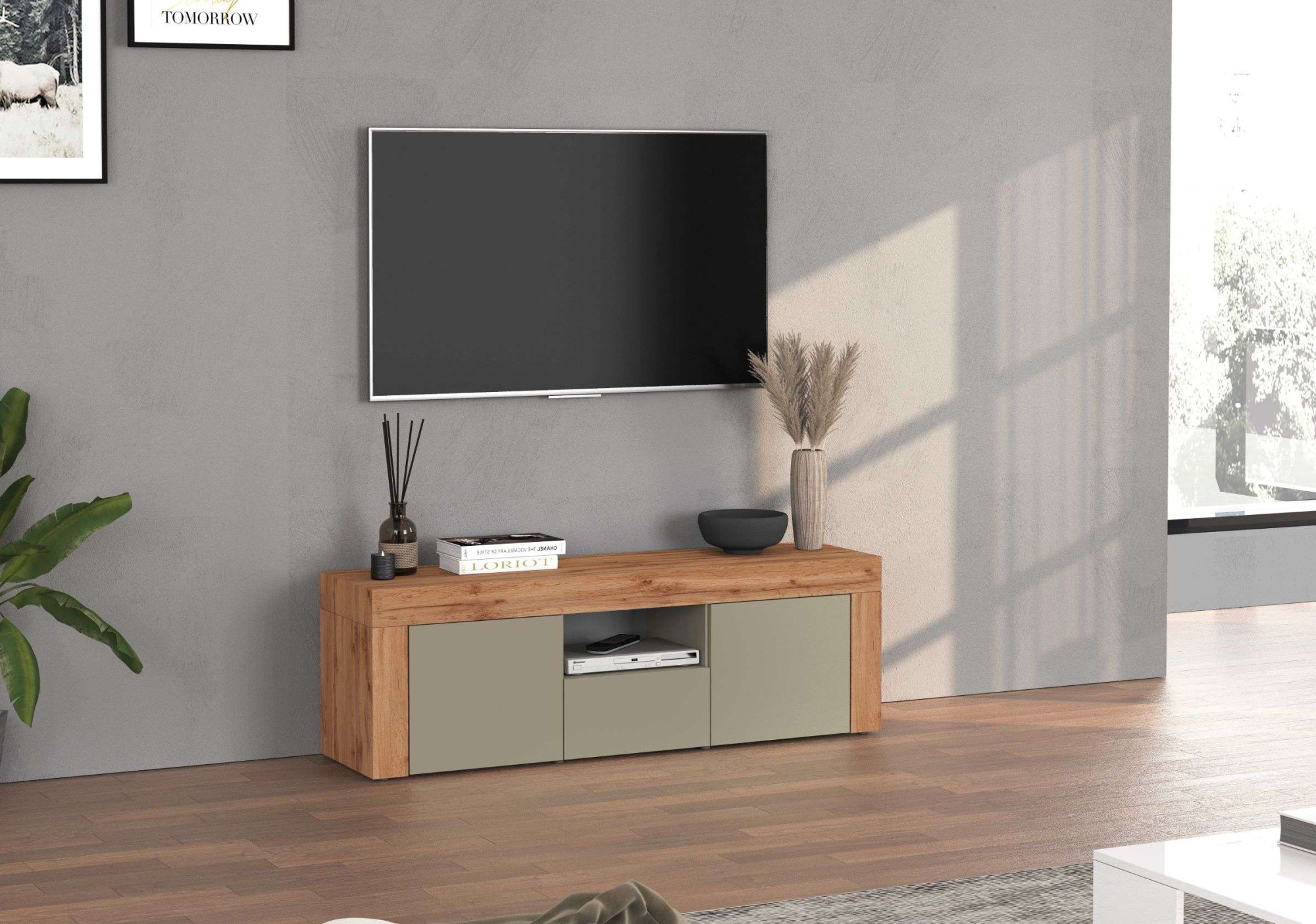 INOSIGN Lowboard »CHRONOS Breite 155 cm mit 2 Türen, 1 Schublade,1 offenes Fach«, (1 St.), TV-Board, Sideboard niedrig, Grifflos mit Push to Open 'Made in Italy'