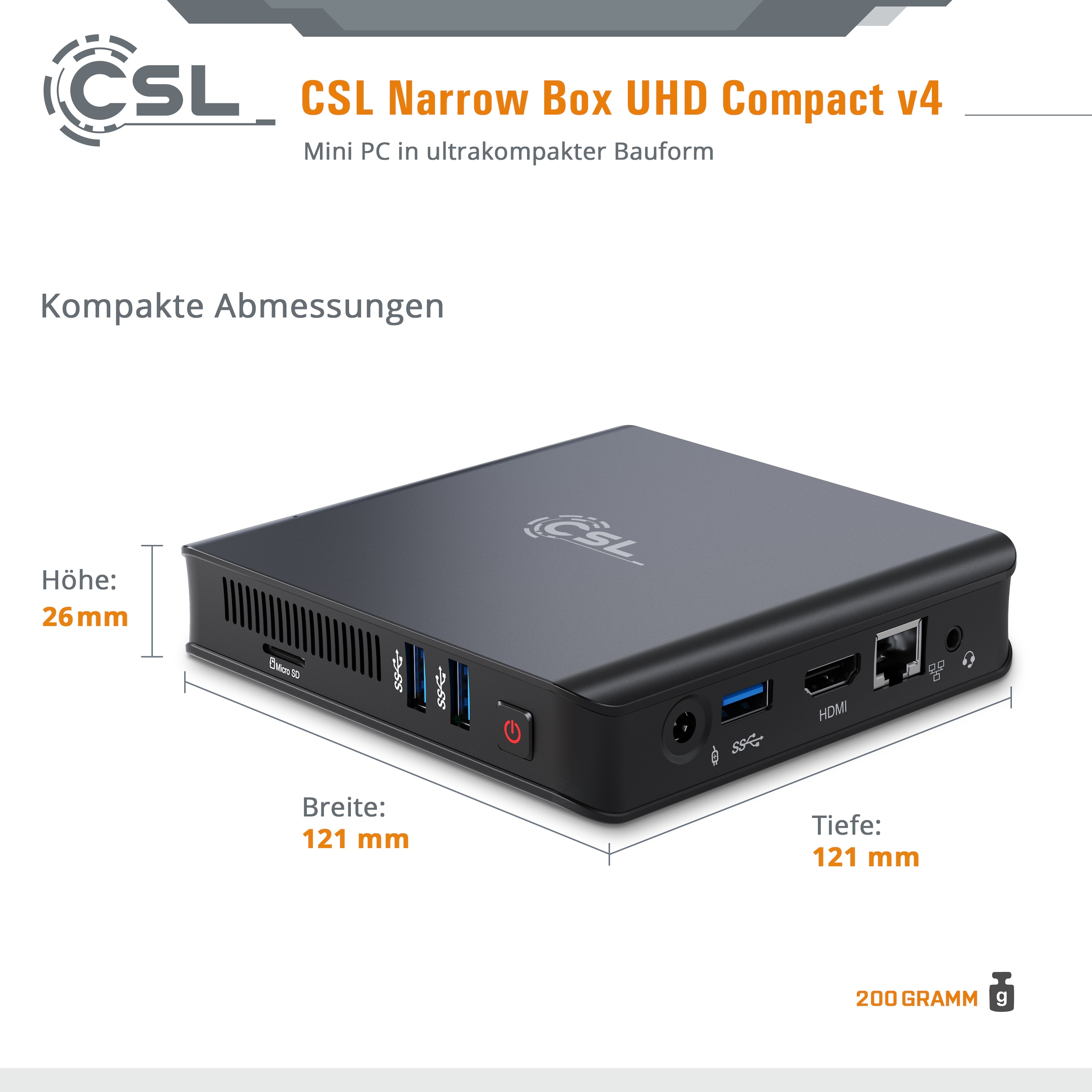 Mini-PC »Narro Box Ultra HD Compact v4 / 1000 GB / Win 11 Home«, 2m HDMI Kabel