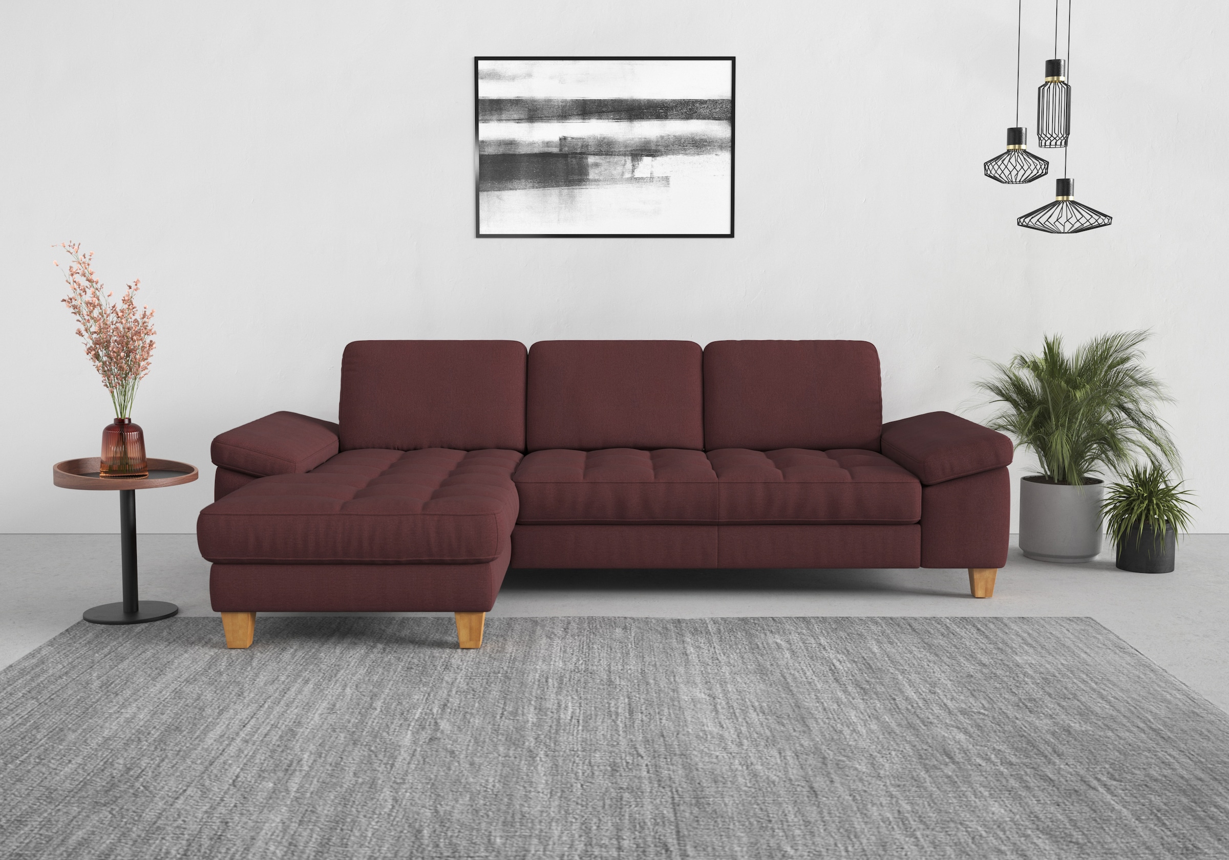 sit&more Ecksofa "Westham L-Form" mit Recamiere, mit oder ohne Schlaffunktion, Bettkasten, Füße Eiche