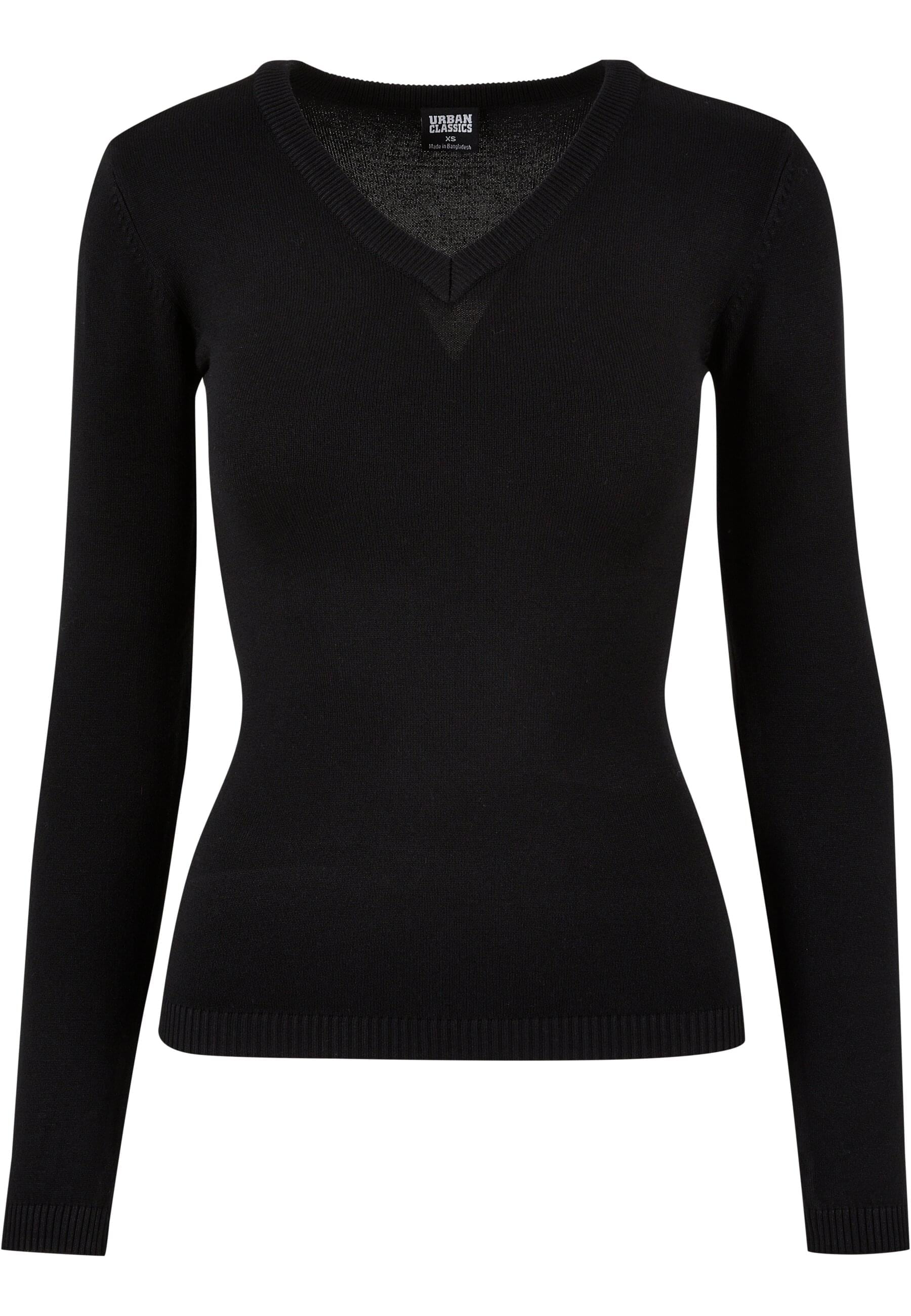 Rundhalspullover »Urban Classics Damen Ladies Knitted V-Neck Sweater«, (1 tlg.)