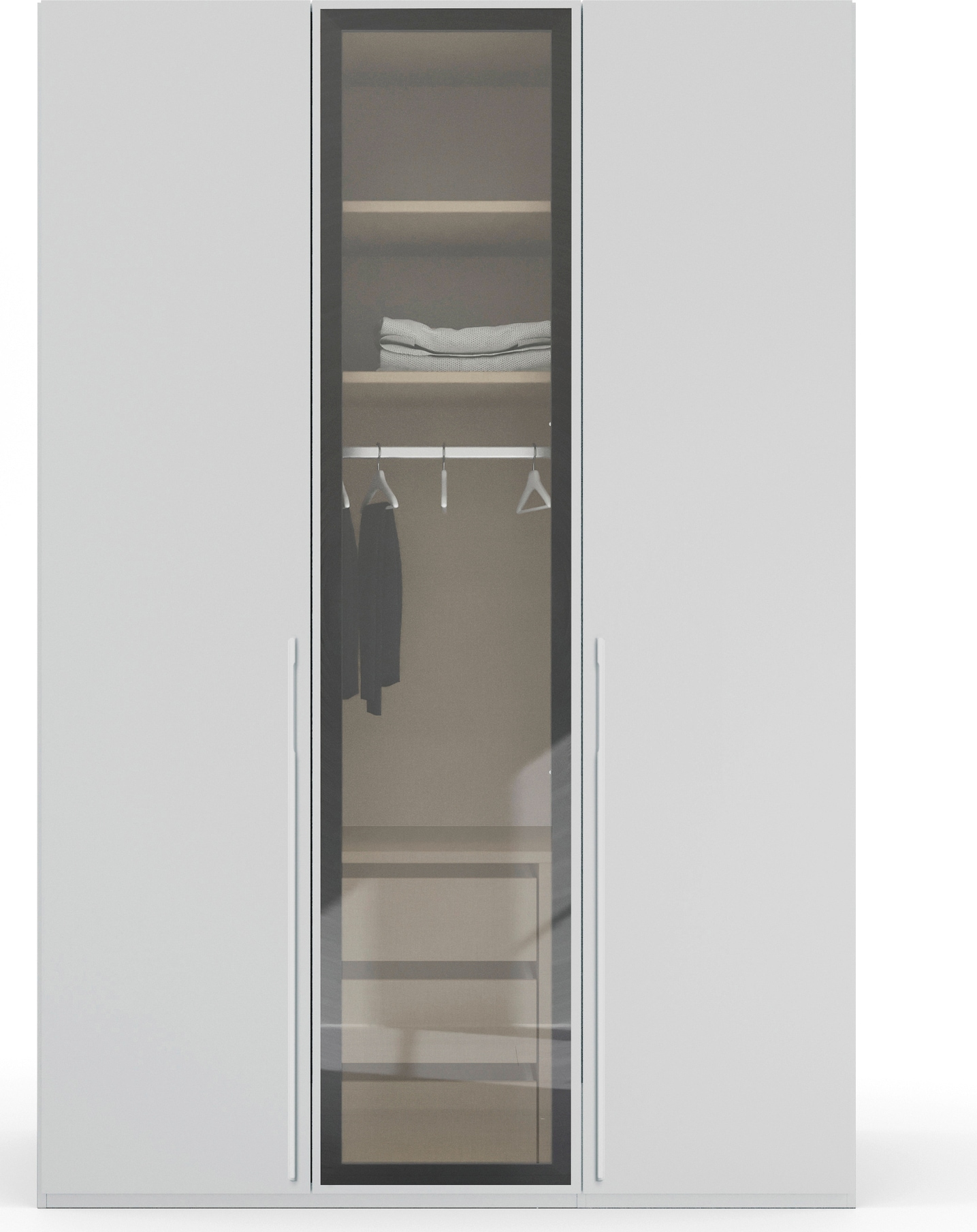rauch Drehtürenschrank »Kleiderschrank Schrank Garderobe SKAT SHINE mit hochwertigem,«, transparentem Grauglas inkl. umfangreichem Zubehör MADE IN GERMANY