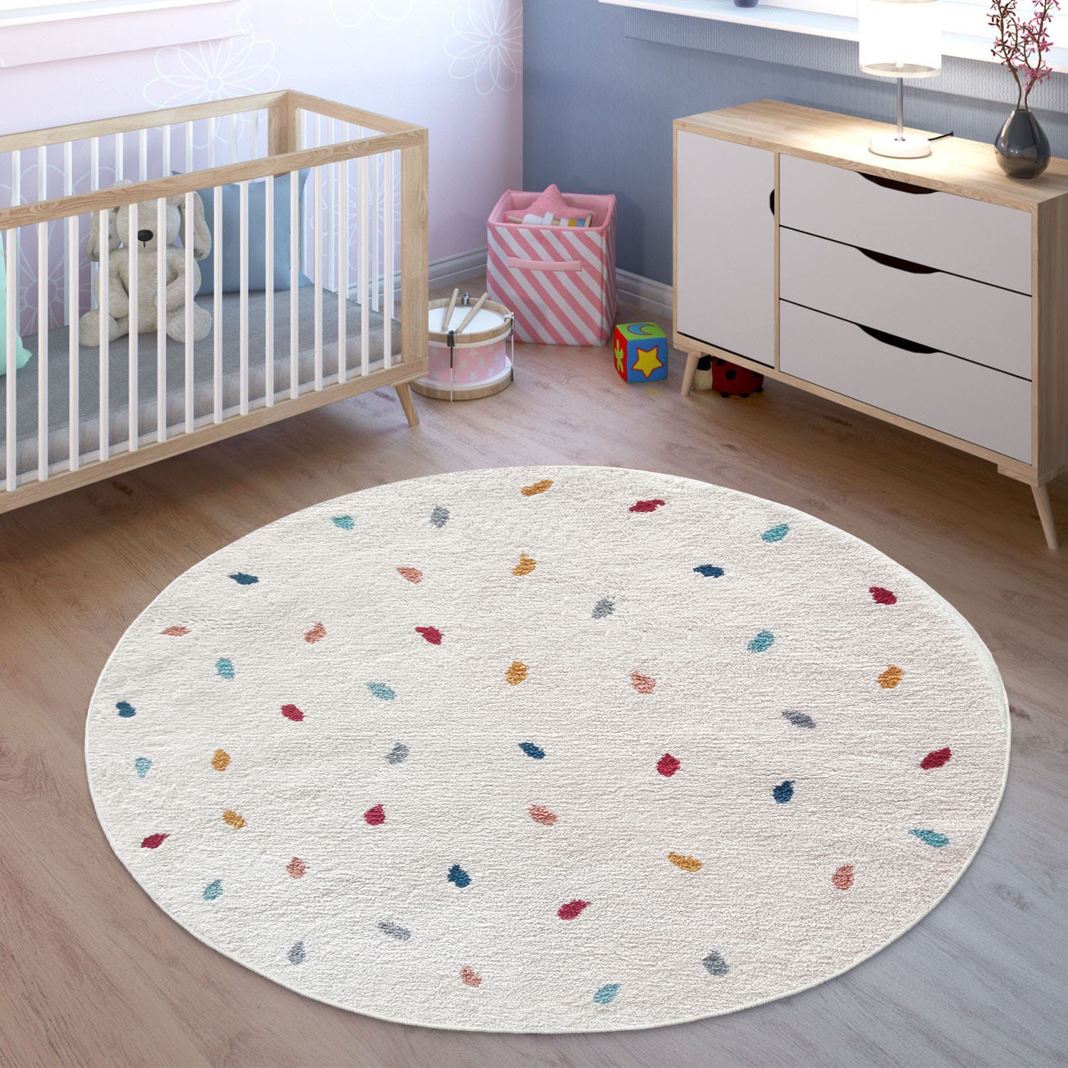 my home Kinderteppich "Odan, Hochflor-Teppich" rund 20 mm Höhe bunte Punkte günstig online kaufen