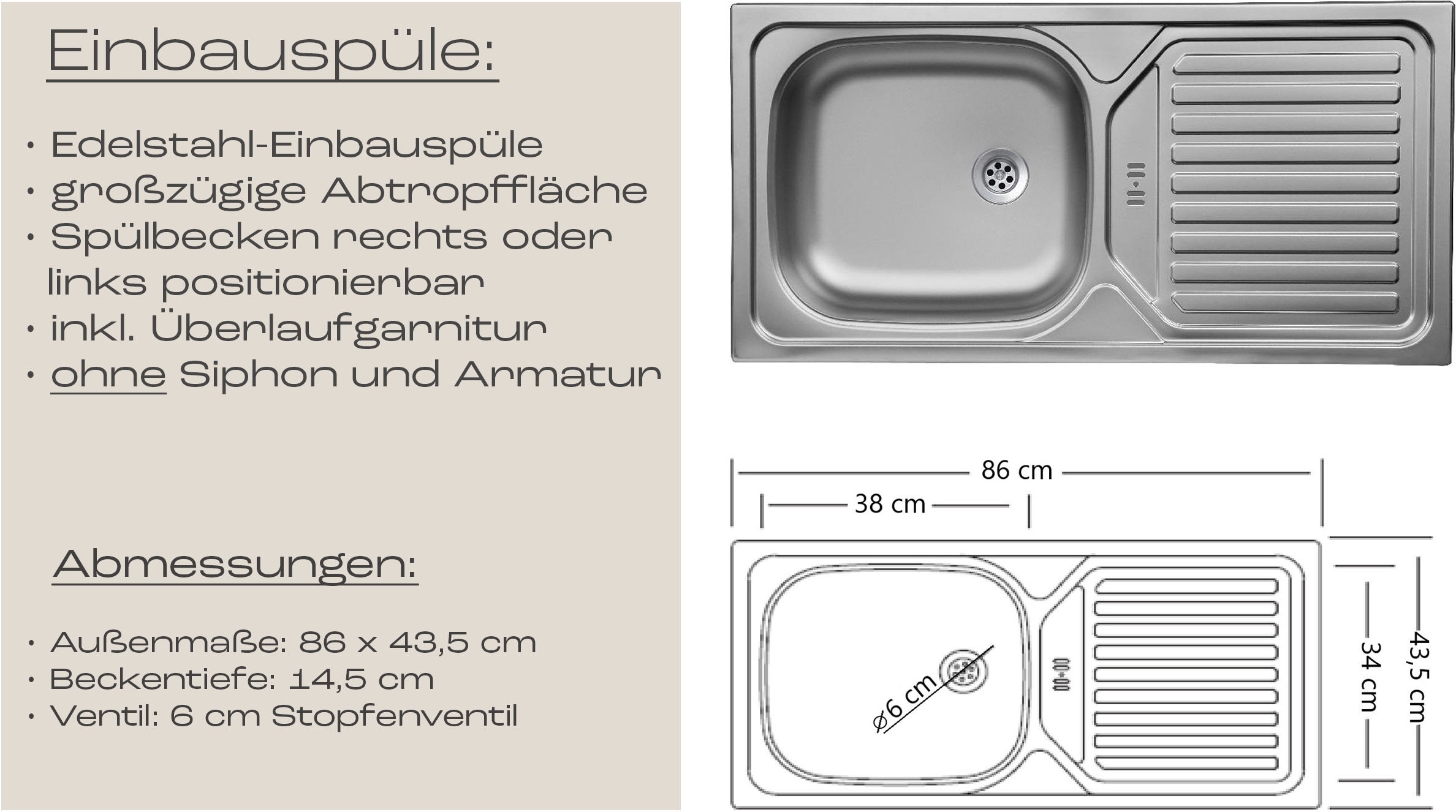 KOCHSTATION Küchenzeile »KS-Virginia,neu in verbesserter Ausführung« Arbeitsplatte 38 mm stark, Stauraum, Softclose,  Breite 330 cm, Soft-Close, ohne E-Geräte