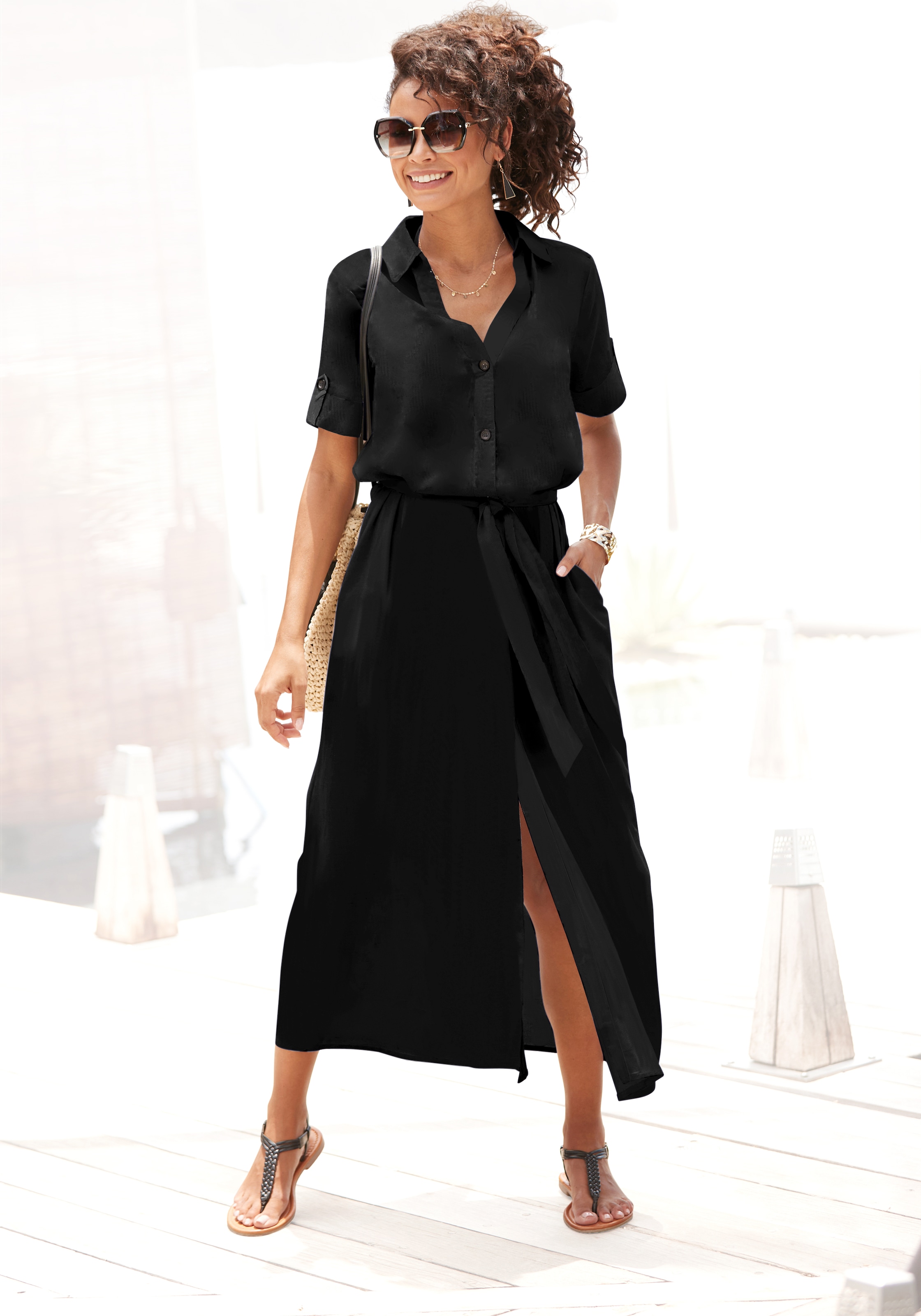 LASCANA Hemdblusenkleid, (mit Bindegürtel), aus Leinenmix