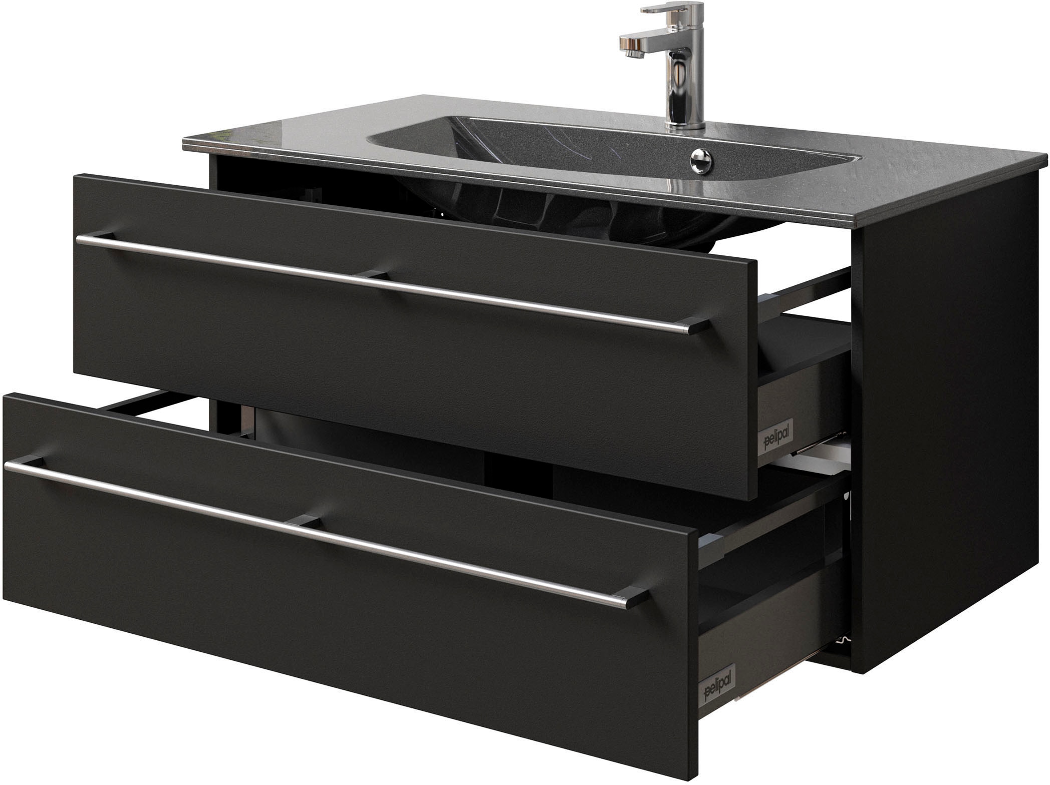 Saphir Waschtisch »Serie 6025 Mineralmarmor-Waschtisch mit Unterschrank, 97 cm breit«, Waschplatz mit 2 Schubladen, hängend, verschiedene Ausführungen