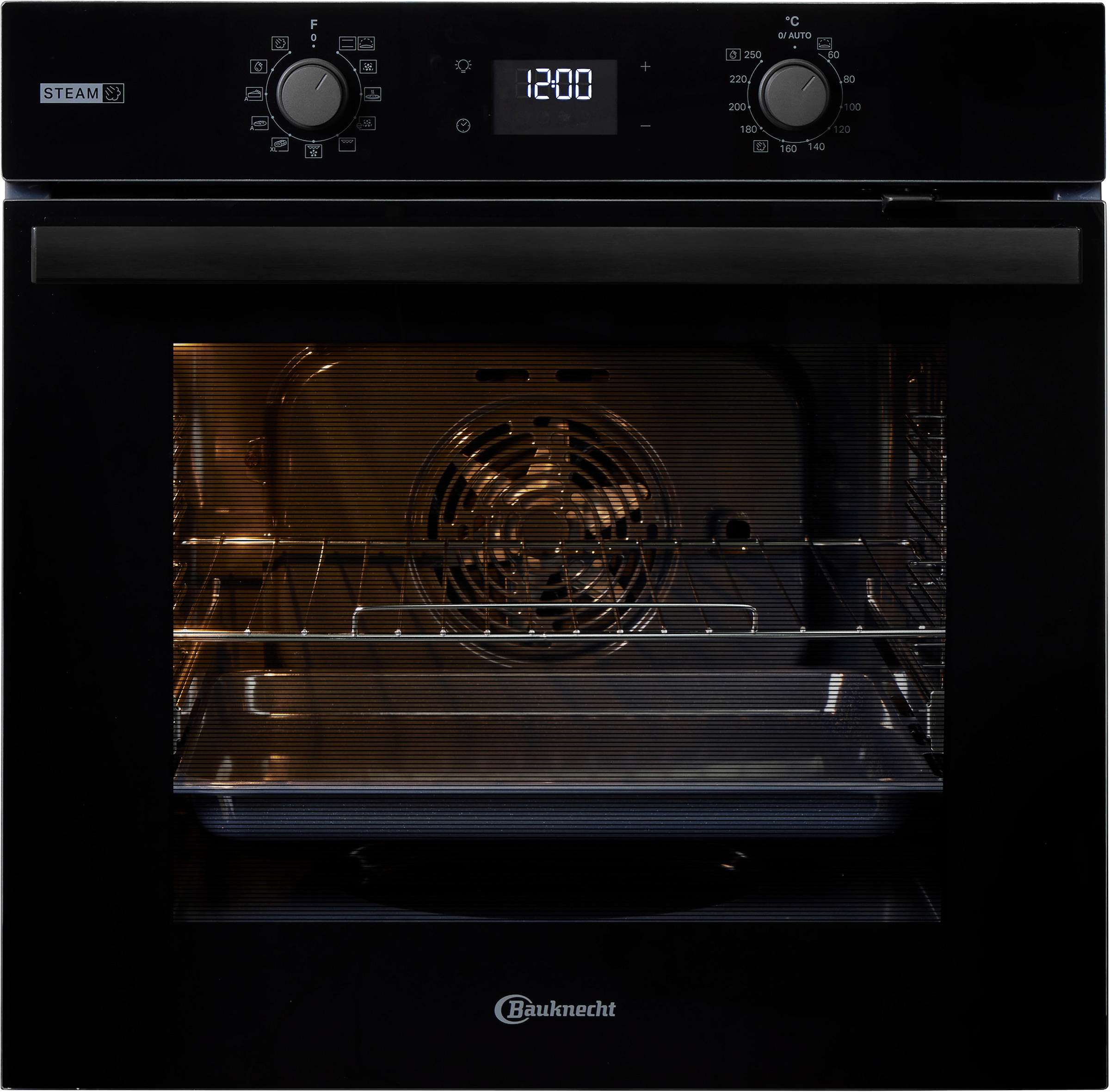 BAUKNECHT Backofen-Set »BAKO 760 Steam BL« mit 1-fach-Teleskopauszug Set, 2 Stk. tlg. GentleSteam – für ein saftiges Inneres und ein knuspriges Äußeres