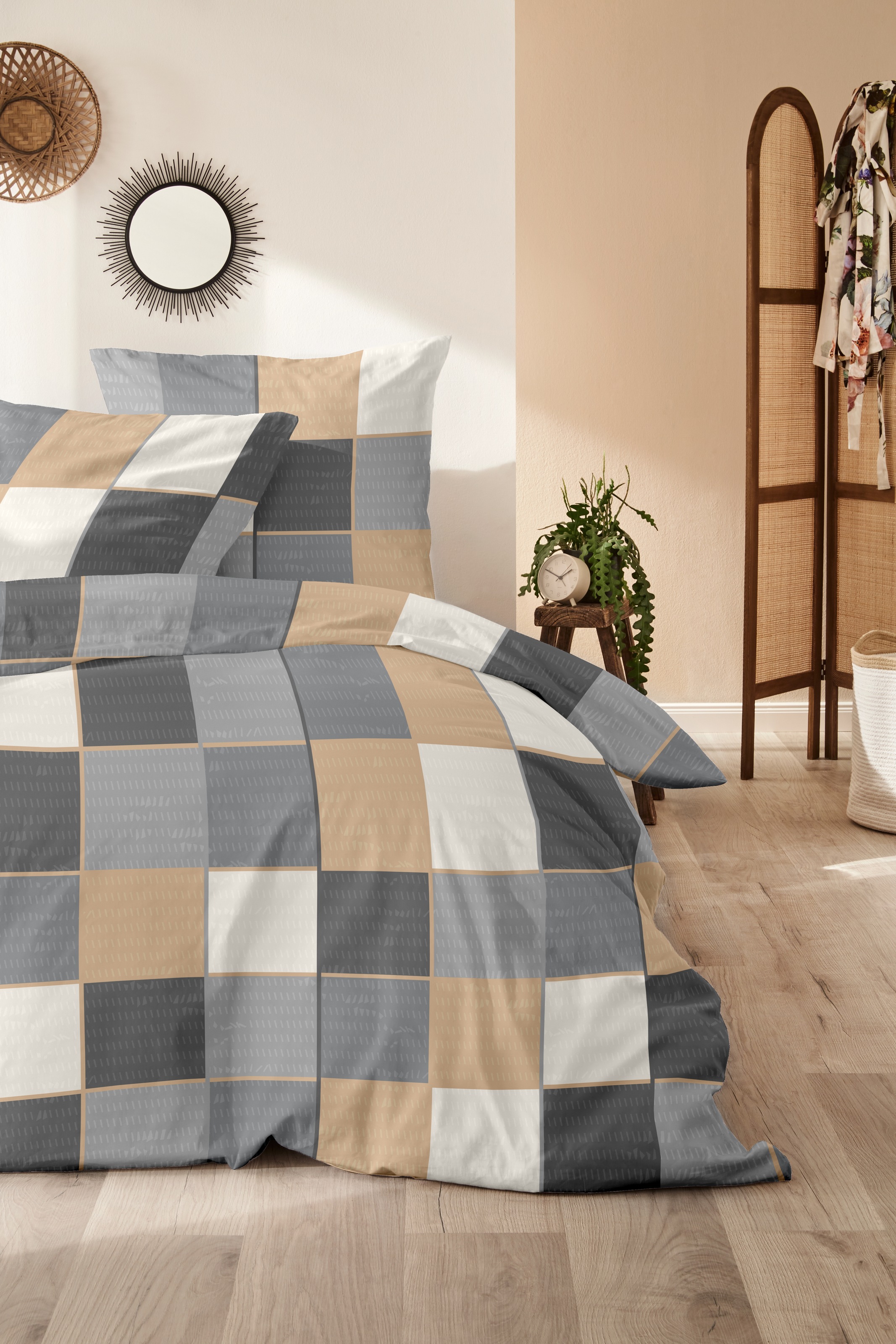 Primera Bettwäsche "Feinbiber-Bettwäsche Tile" 2 Stk. mit klasschischem Kac günstig online kaufen