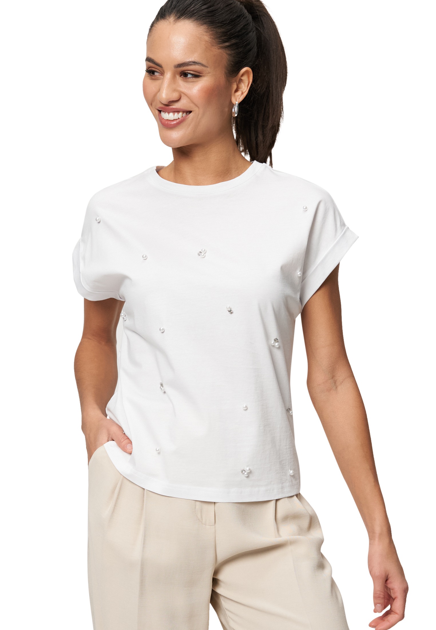 Zero Kurzarmshirt "zero Damen Oversized-Shirt mit Perlen", (1 tlg.), weiter günstig online kaufen