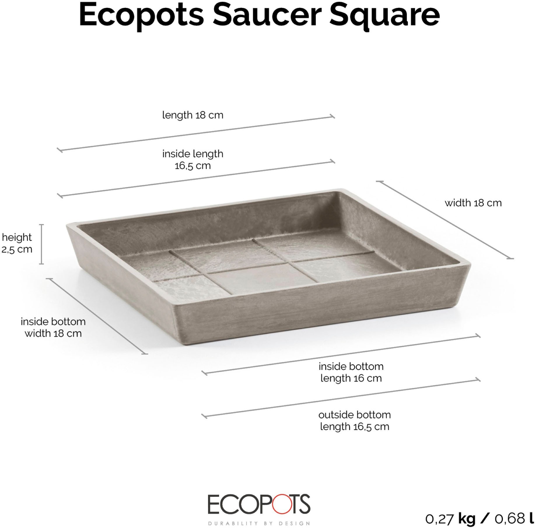 ECOPOTS Blumentopfuntersetzer »ROUND SAUCER Taupe« BxTxH: 18x18x2,5 cm