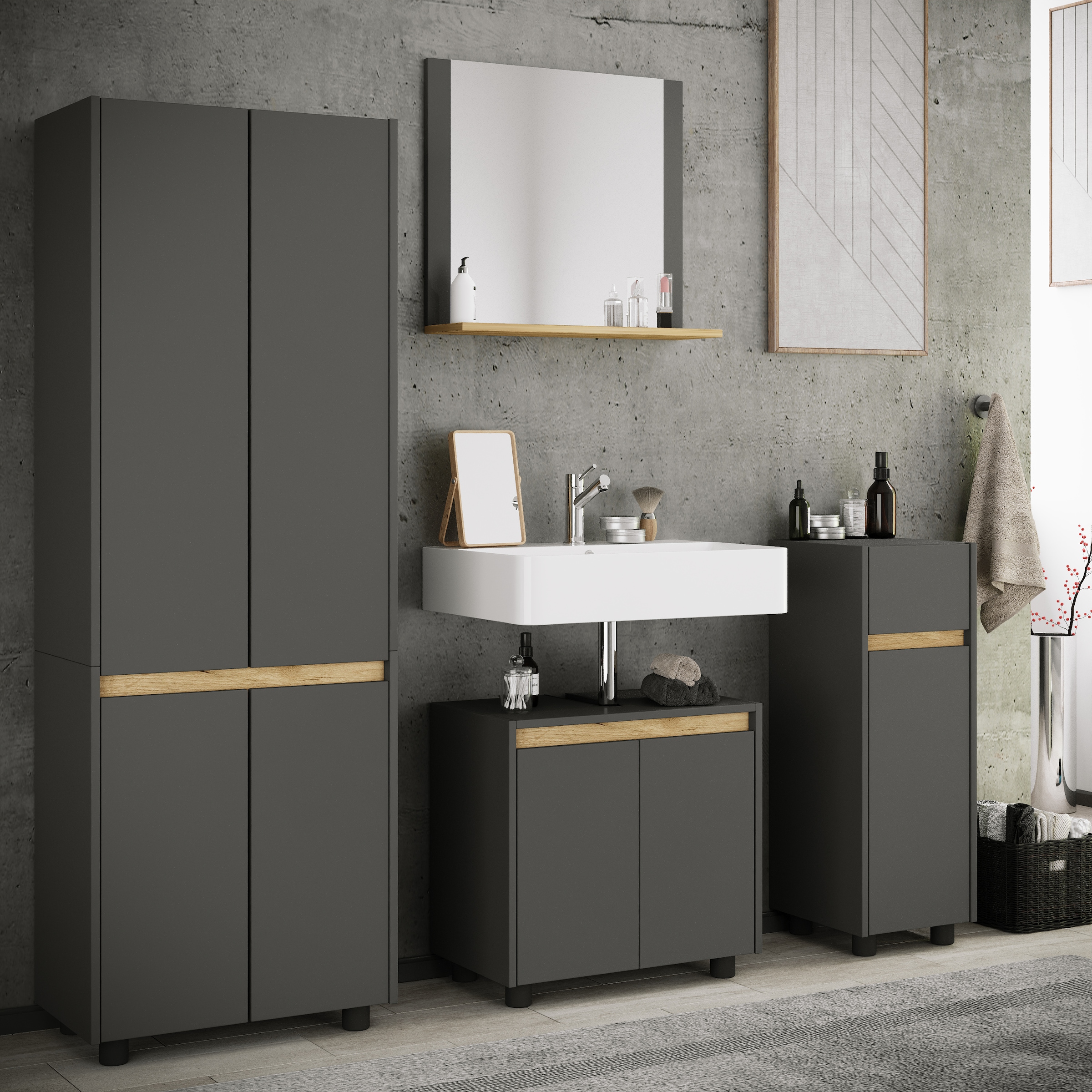 VCM Badmöbel-Set »4-tlg. Badmöbel Set Komplett Badschrank Cosila  L« 4 Stk. tlg.