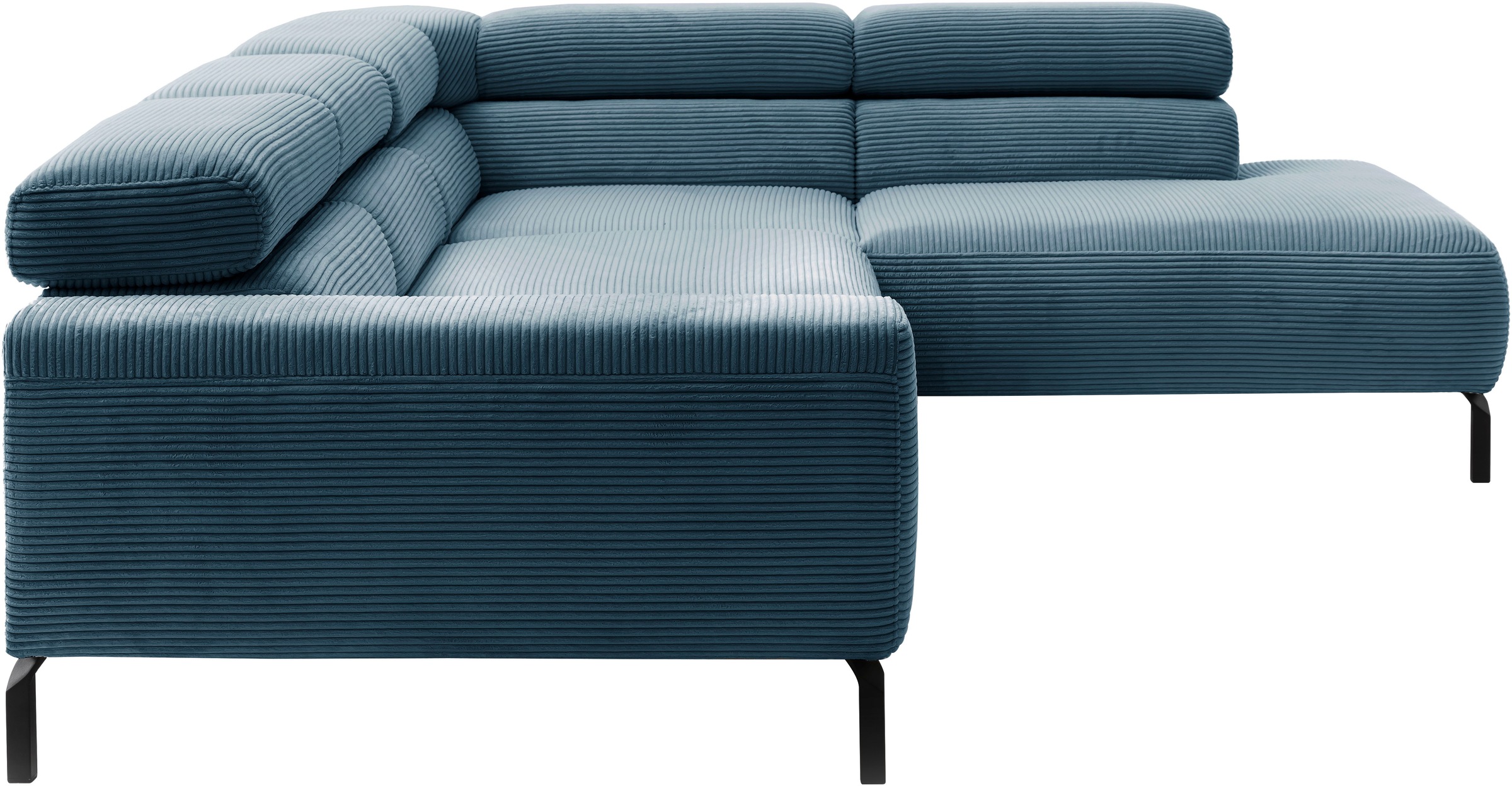 Places of Style Ecksofa »Antonelli, L-Form, inkl. Kopfteilverstellung, Breite 276 cm«, ohne Sitztiefenverstellung, in Cord, petrol