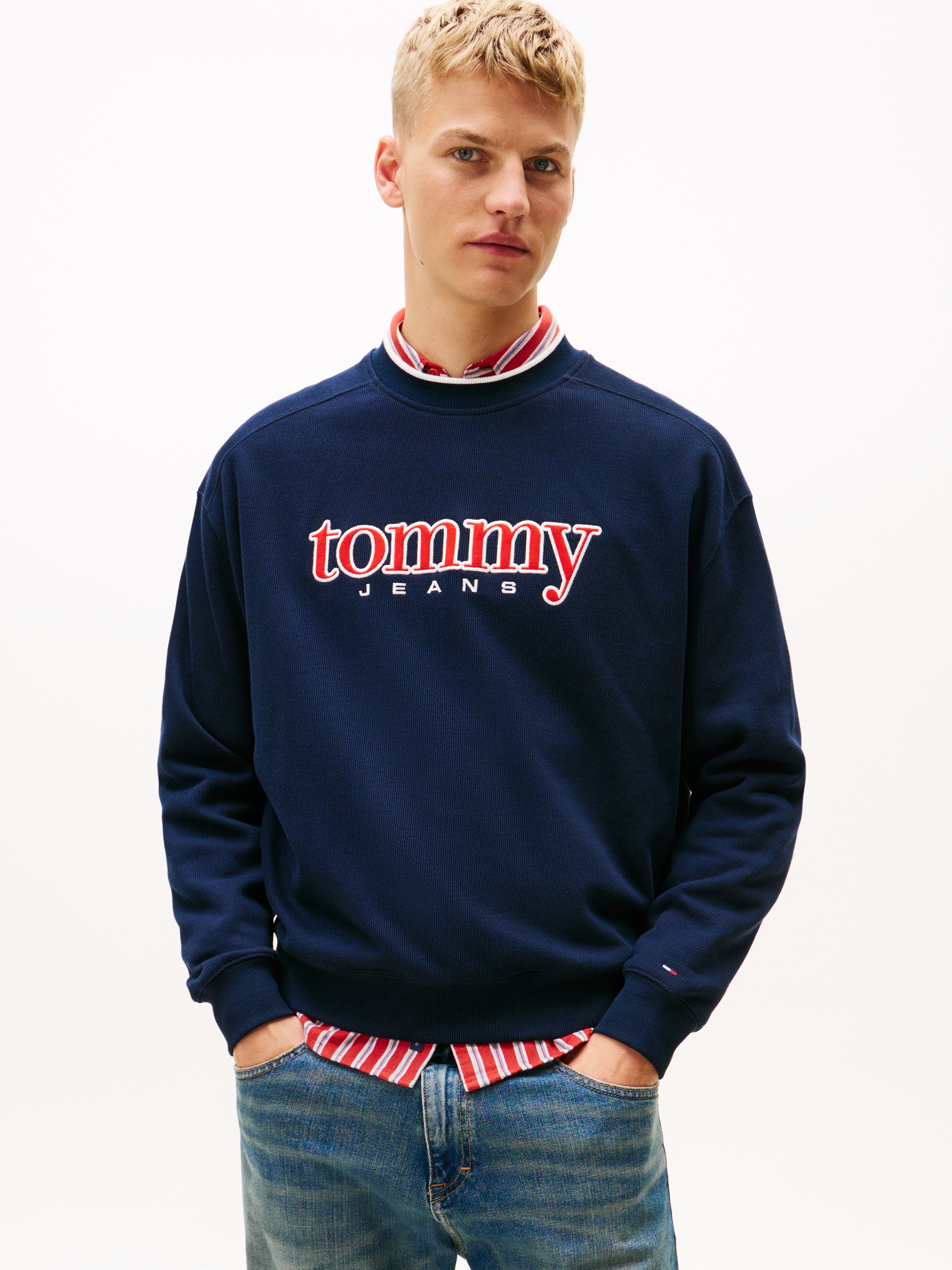 Tommy Jeans Sweatshirt "TJM 90S TEXTURE GRAPHIC CREW", gerippter Rundhals, günstig online kaufen