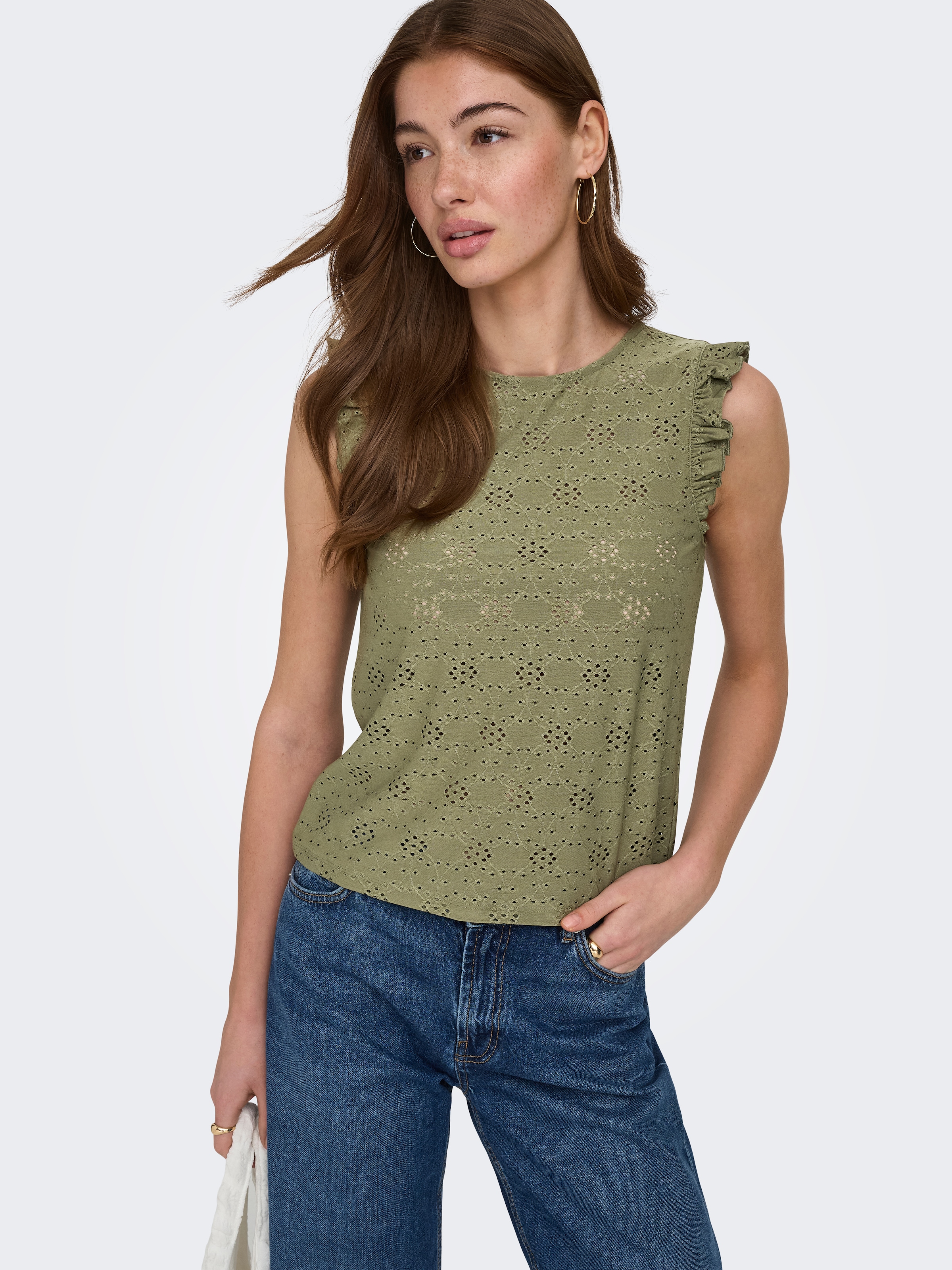 ONLY Shirttop "ONLSMILLA S/L FRILL TOP JRS" Materialmix, regular fit, Rundh günstig online kaufen