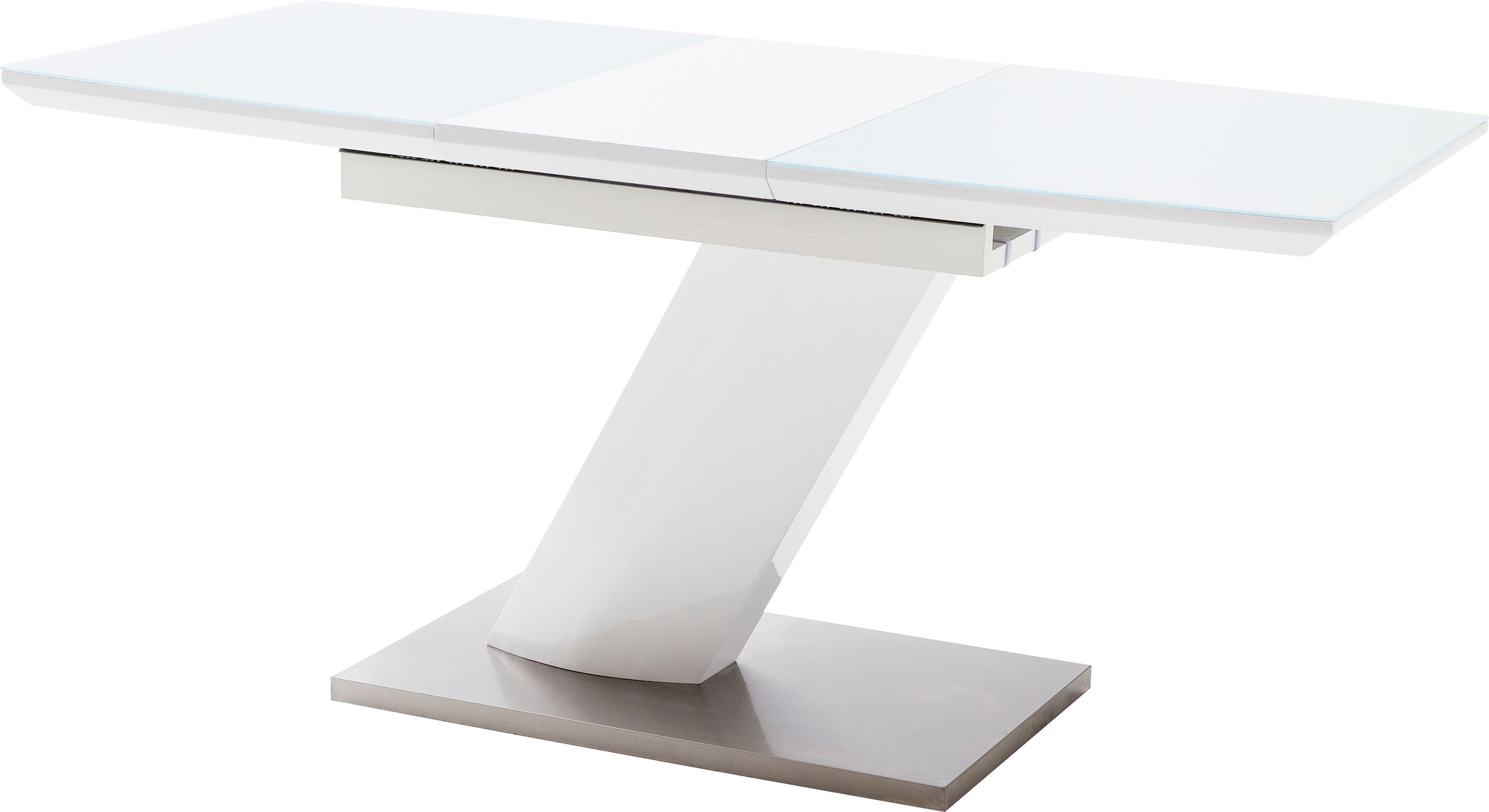 MCA furniture Esstisch »Galina, TOPSELLER!«, (Esstisch, Tisch), Bootsform in weiß mit Synchronauszug vormontiert, Sicherheitsglas