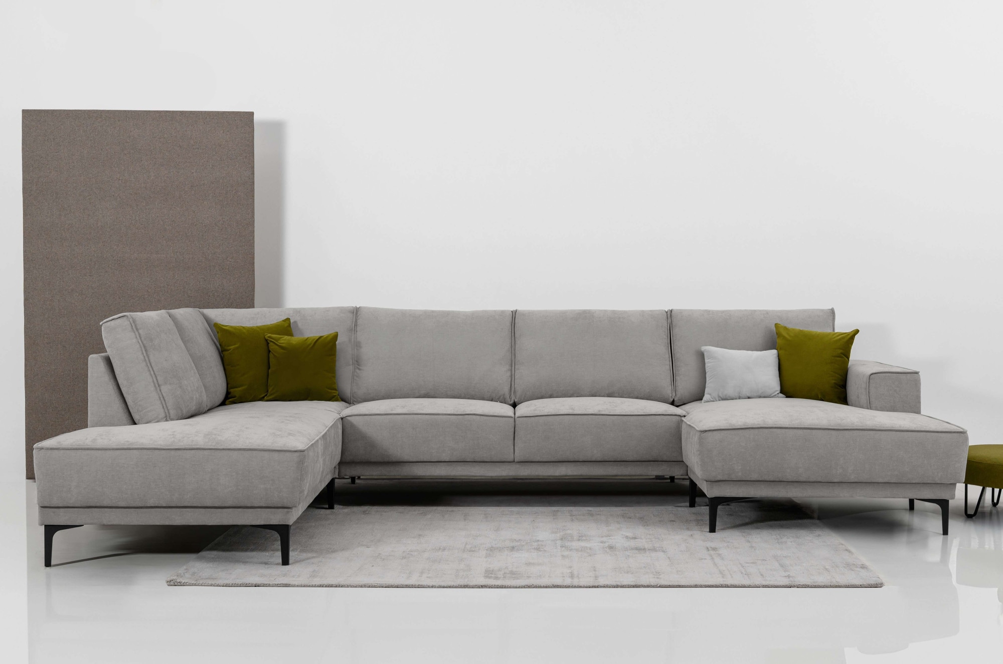 OTTO home Wohnlandschaft "OLAND Struktur fein U-Form, XXL, B: 345 cm, Skandi-Design" U-Form, 345 cm, Wellenunterfederung, Skandi-Design, Metallfüße