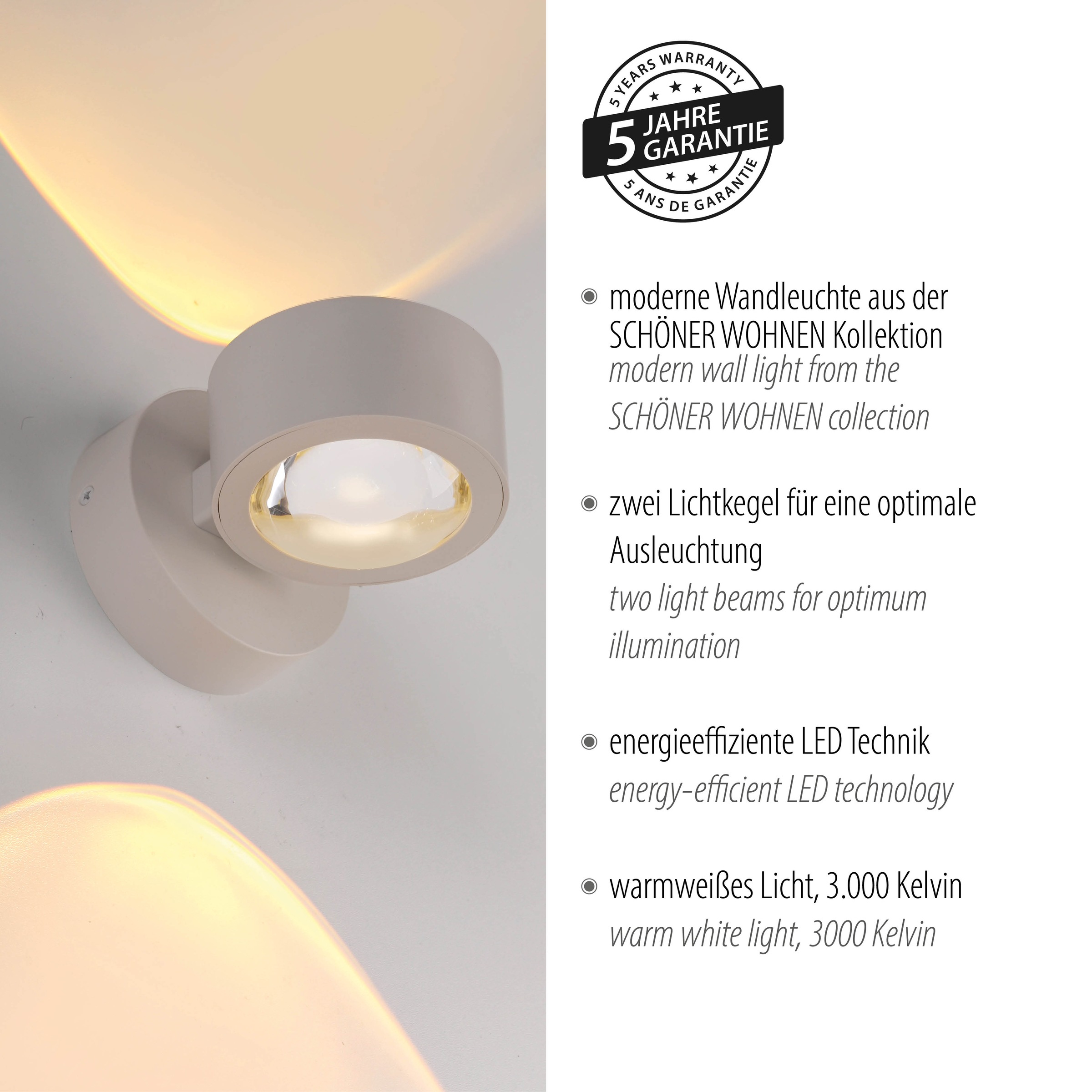 SCHÖNER WOHNEN-Kollektion LED Wandleuchte »CHIA« LED-Board 1 Stk. Warmweiß SCHÖNER WOHNEN Kollektion, Up- und Downlight
