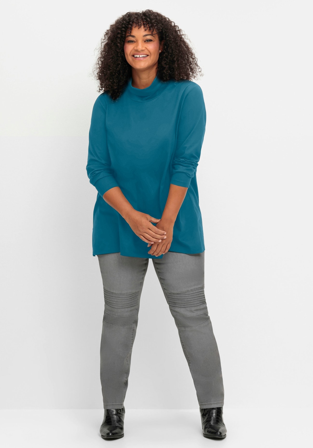 Sheego Rollkragenshirt Women's Long Sleeve Topaz 40/42 3