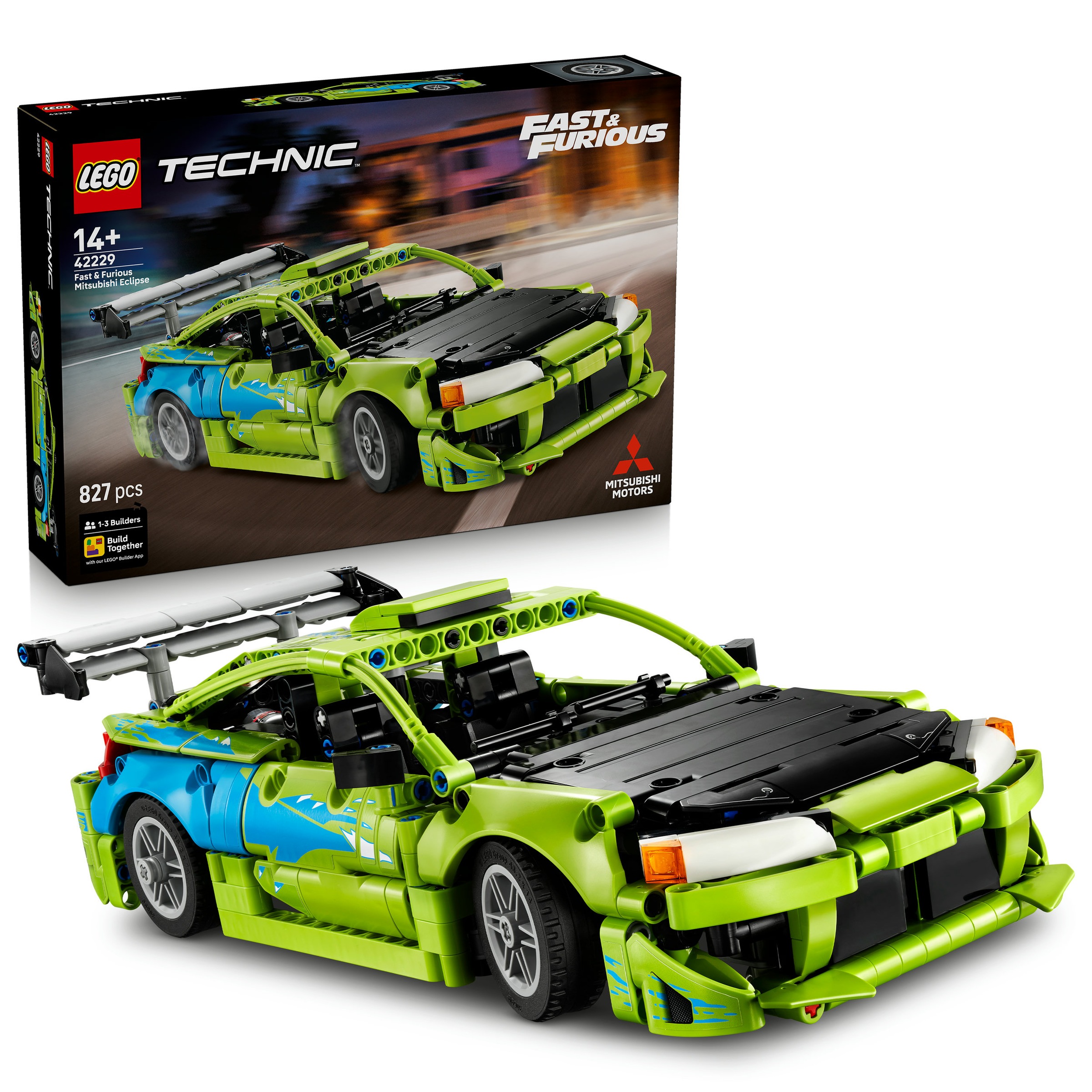 LEGO Kinder Konstruktionsspielsteine "Fast and Furious Mitsubishi Eclipse Auto (42229), LEGO Technic", grün, Kunststoff, Spielbausteine, Made in