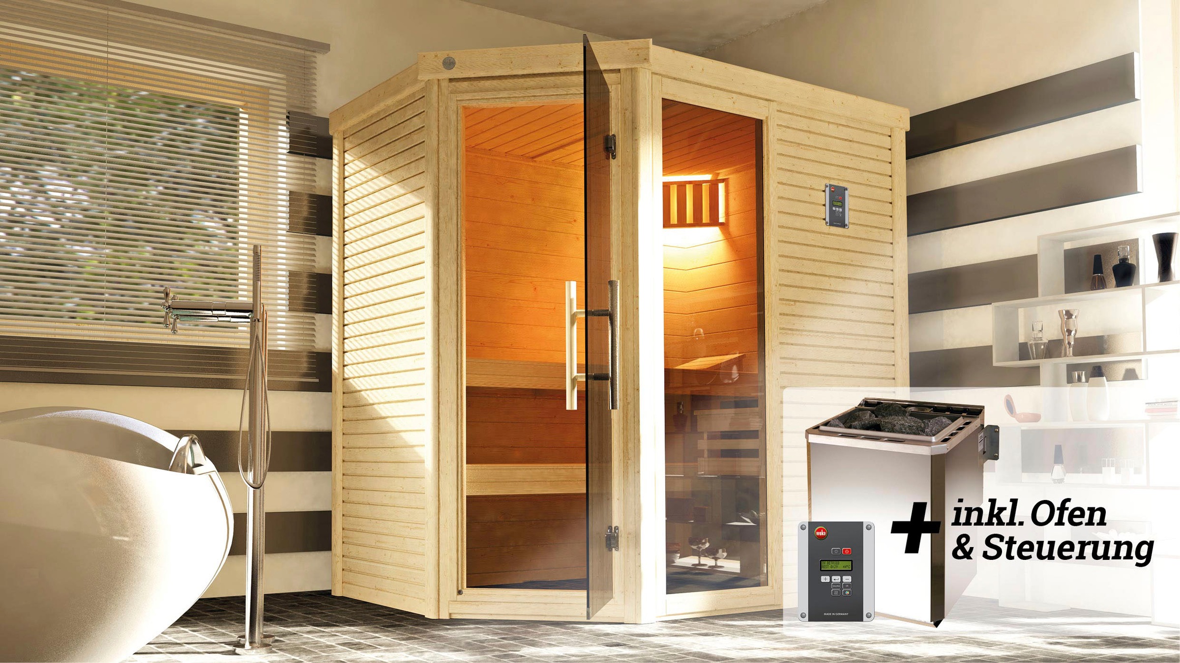 weka Sauna »Cubilis«, 7,5 kW Bio-Ofen mit digitaler Steuerung